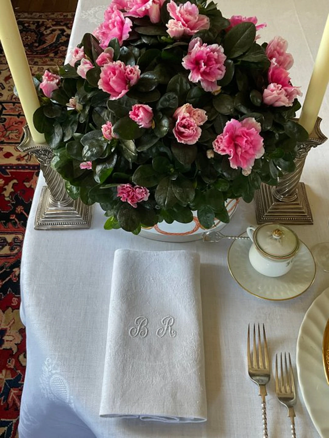 6 Early XXthe C.damask linen napkins with B.R