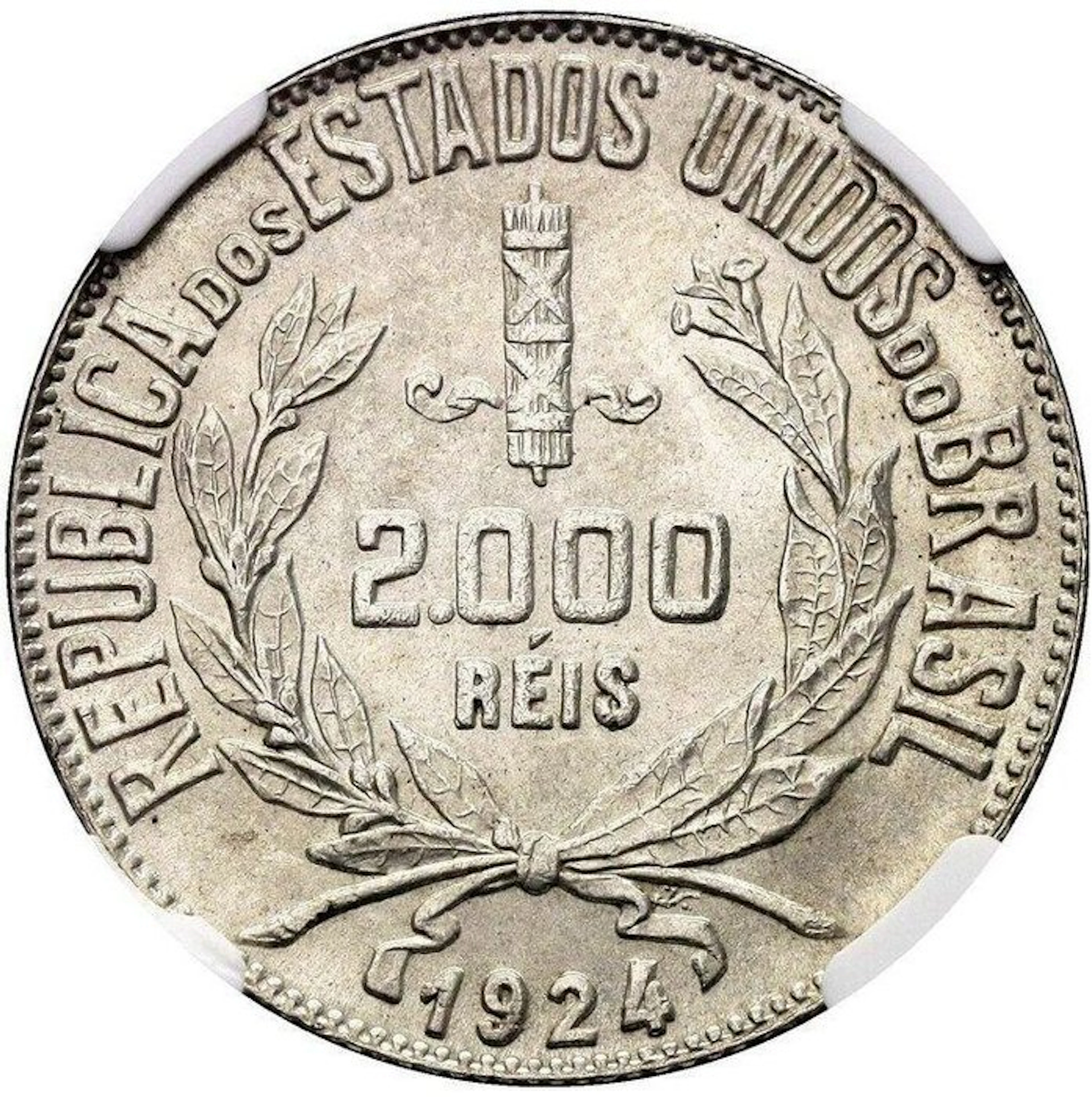 Brazil. 2000 Reis 1924 - NGC MS65