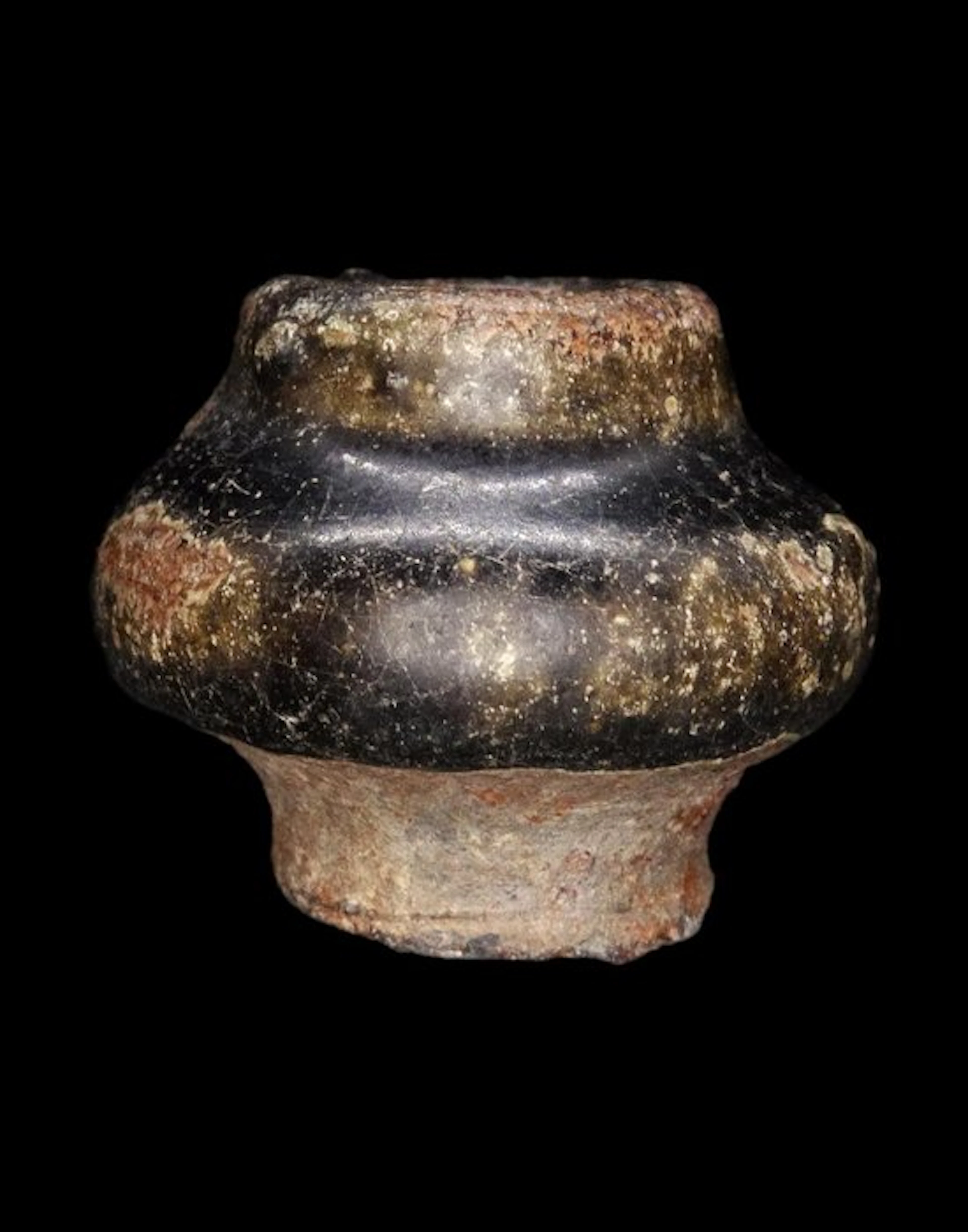 Ancient Khmer Sawankhalok vase with brown glaze...