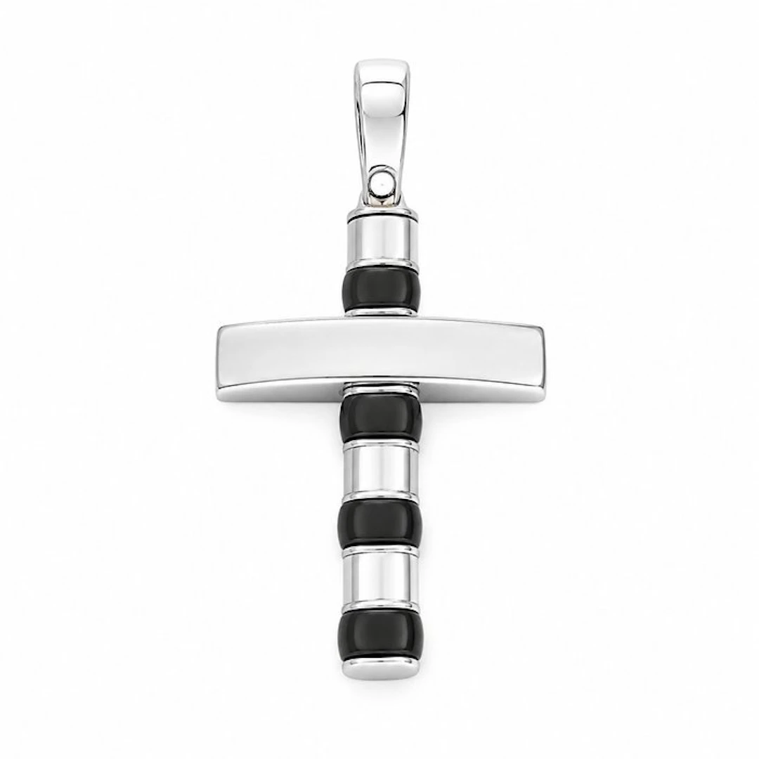 Pendant - 18 kt. White gold Onyx - Made in Italy - Handmade