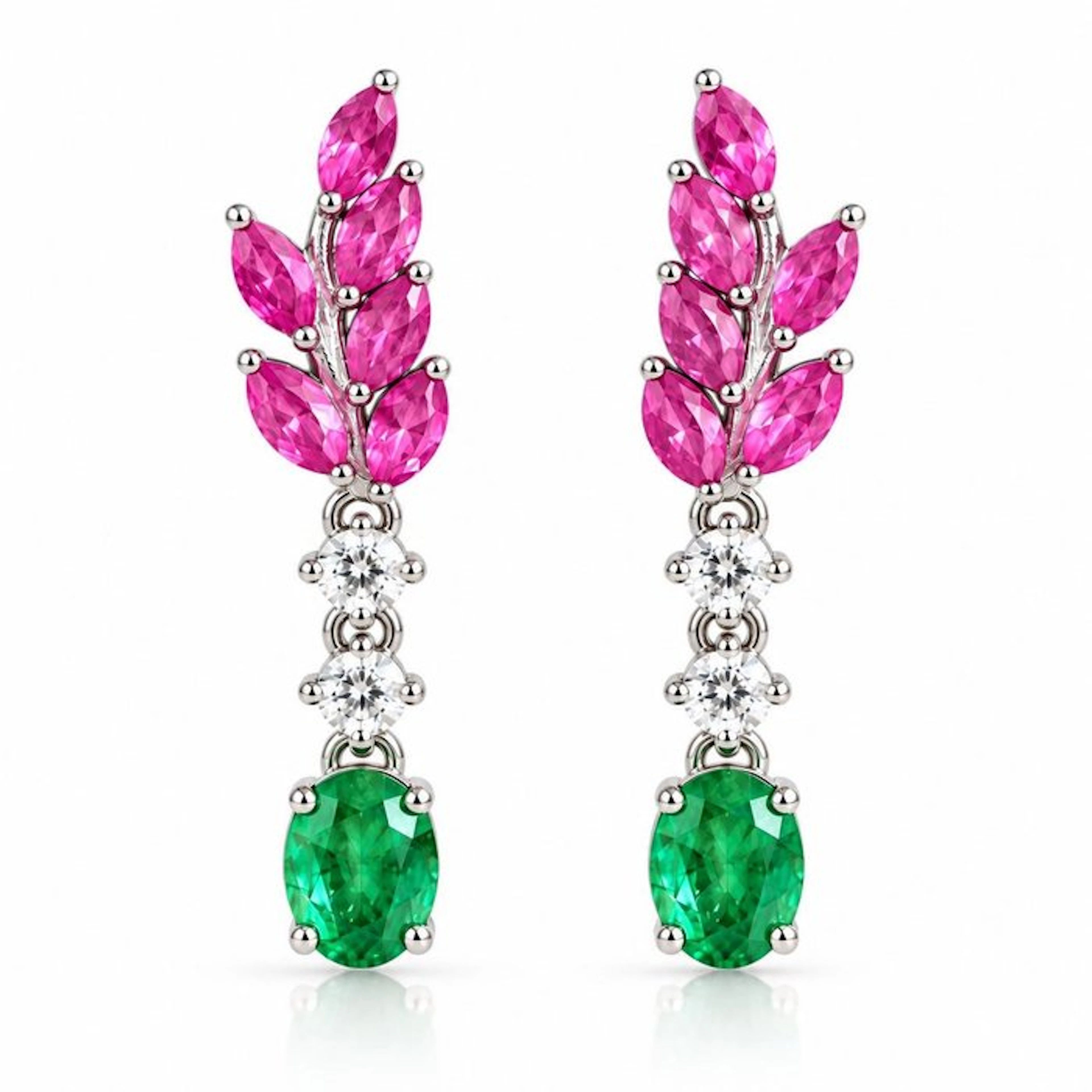 No reserve price - Earrings Silver Ruby - Emerald