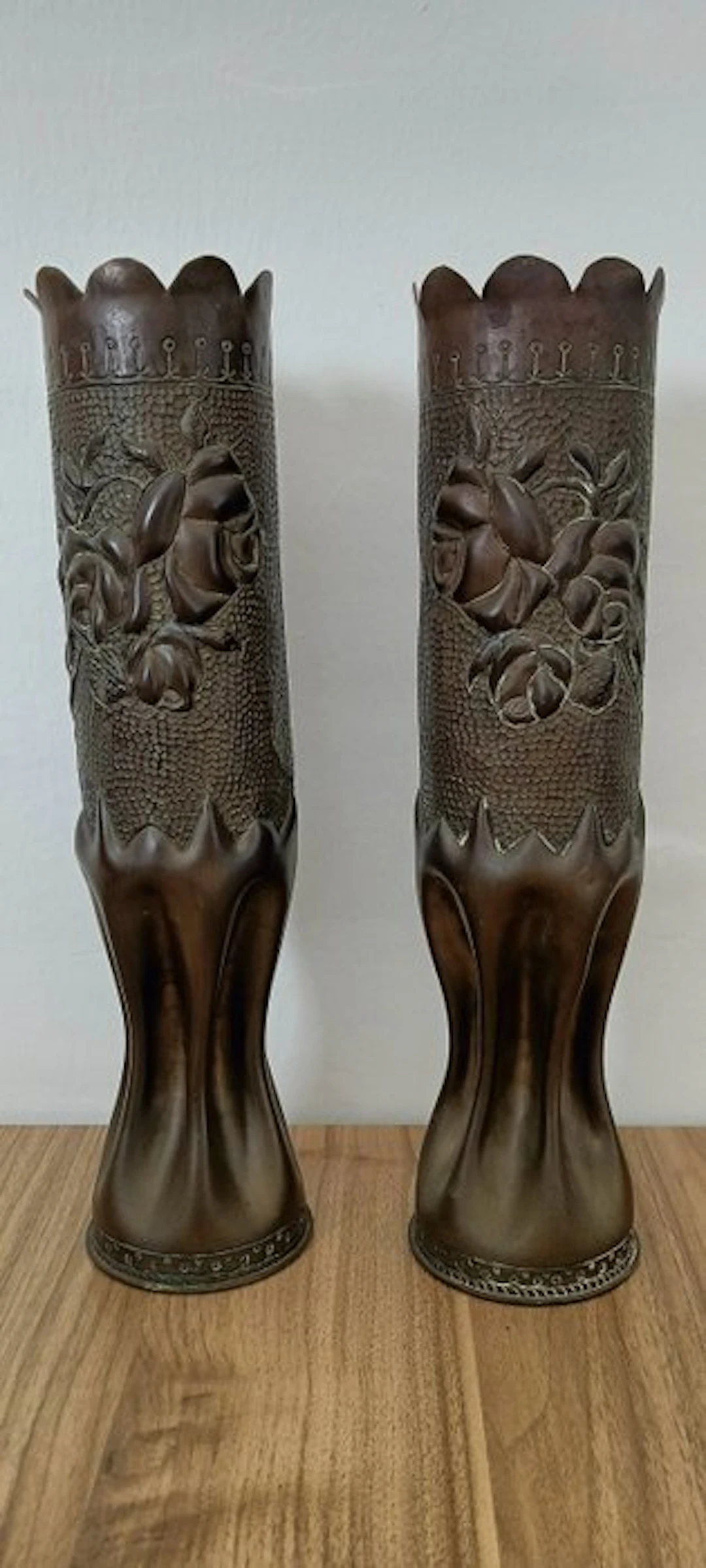 France - WWI Trench Art brass vases