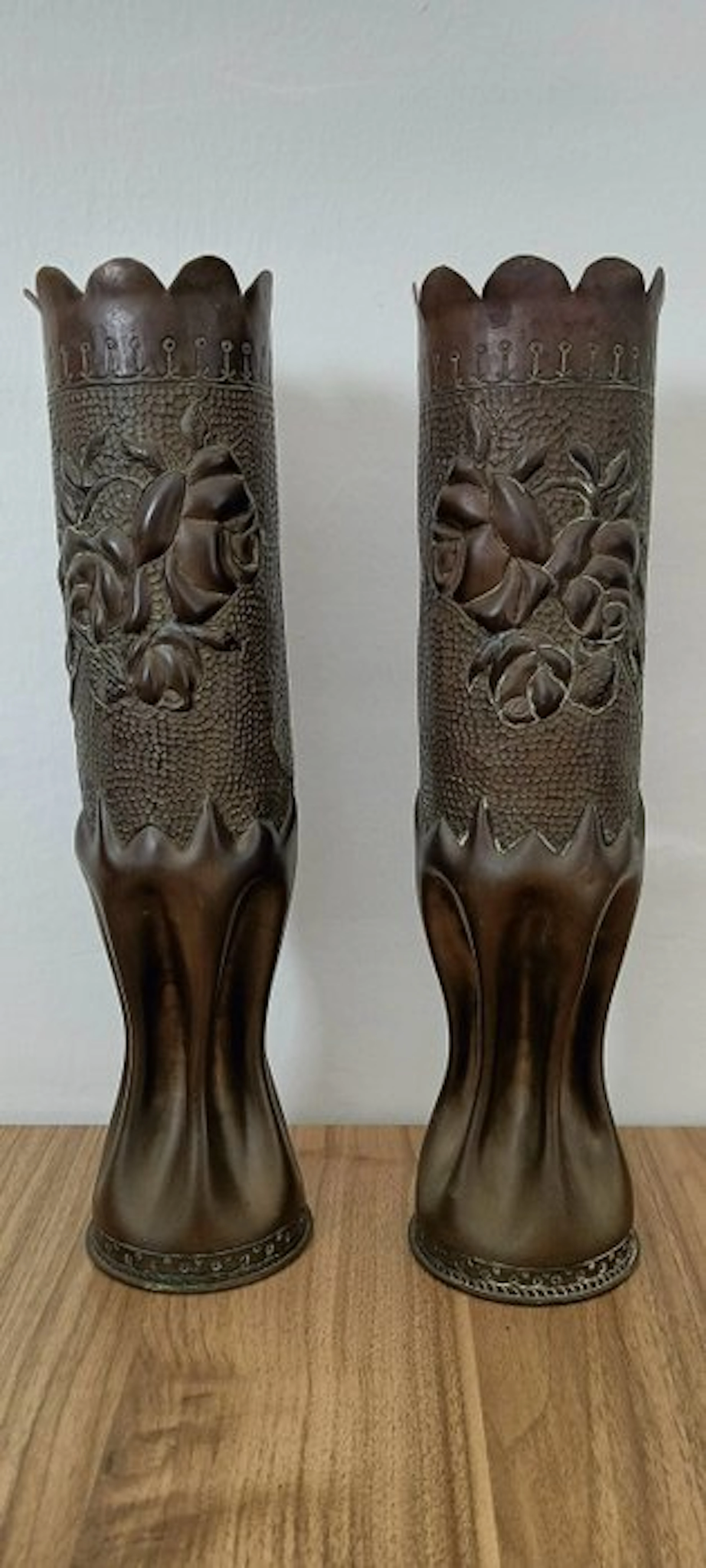 France - WWI Trench Art brass vases