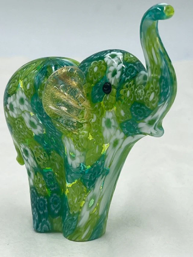 Figurine - Campanella Livio elefante in murrine verdi mix...