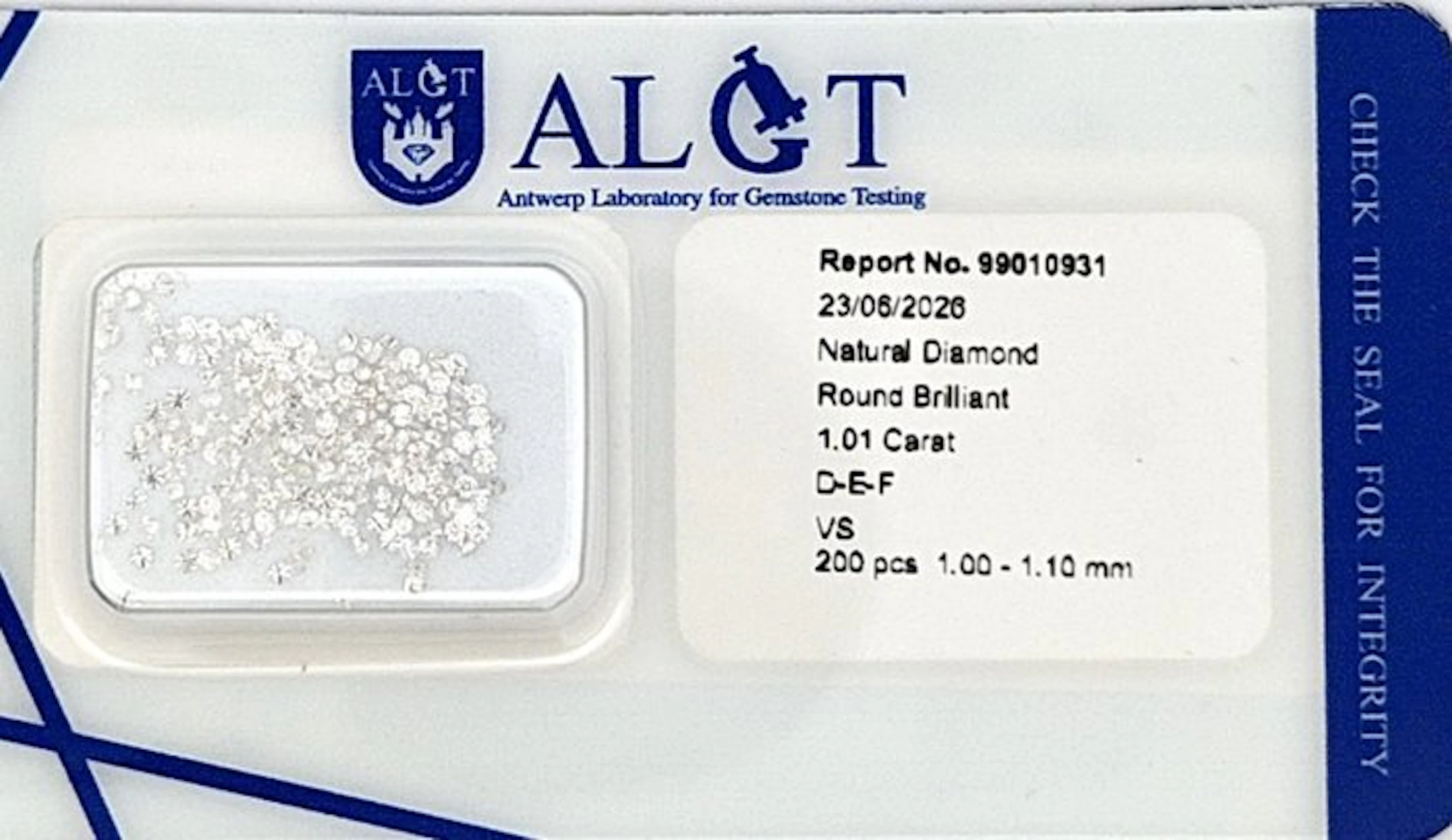 200 pcs Diamond (Natural) - 1.01 ct - Round - F