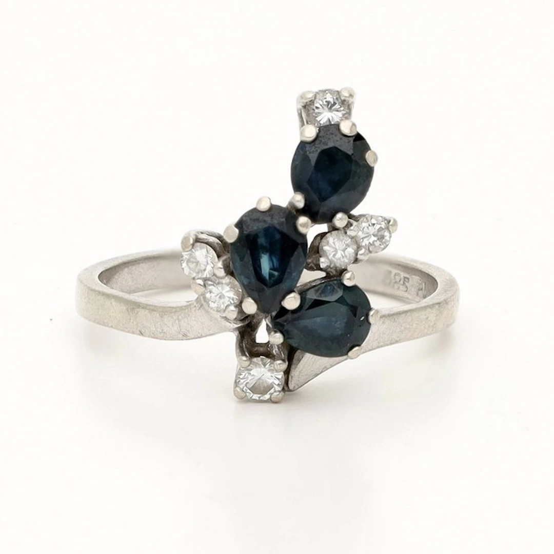 Ring - 14 kt. White gold Sapphire - Diamond