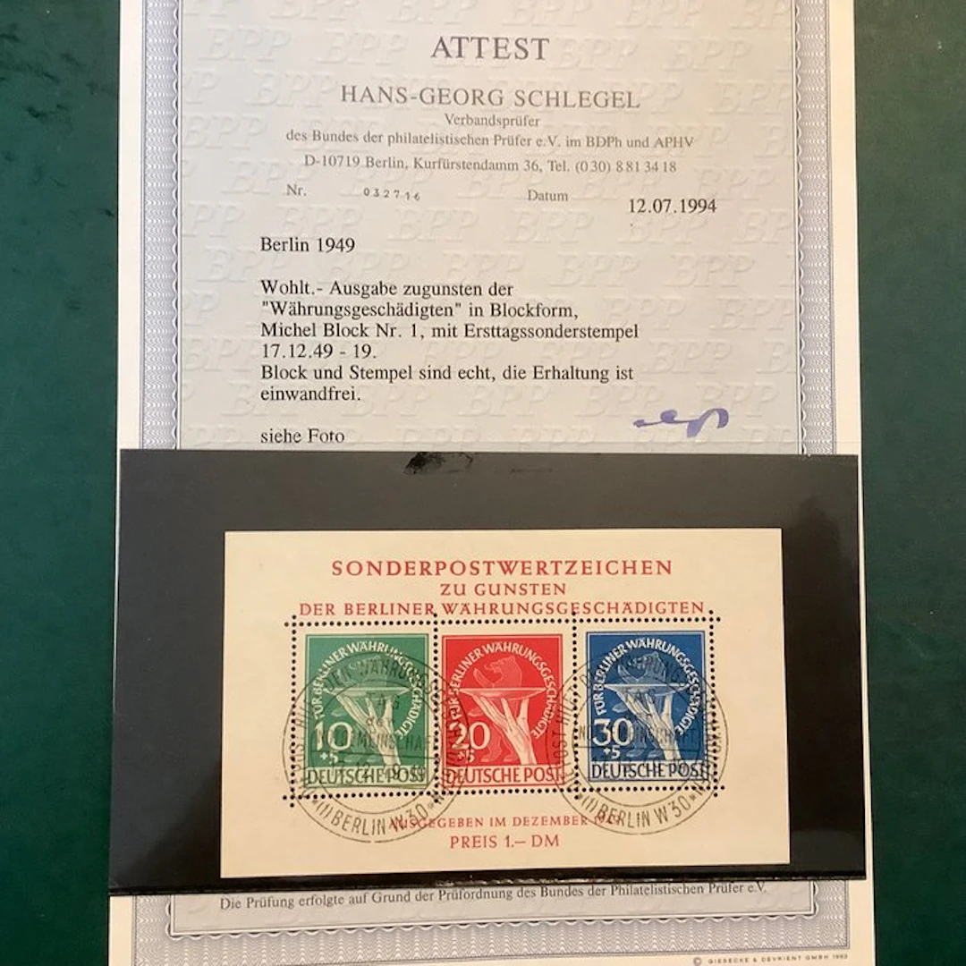 Berlin 1949 - Currency reform block with first-day cancel...