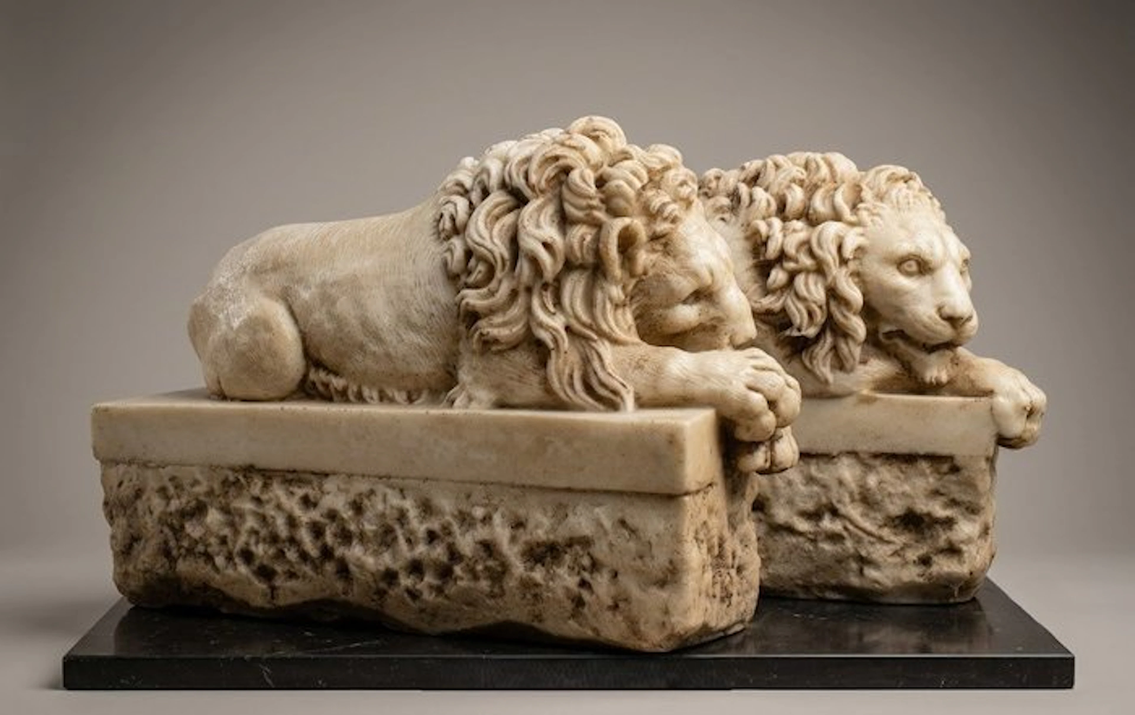 Sculpture, Coppia leoni - 16 kg - 31 cm - Carrara marble.