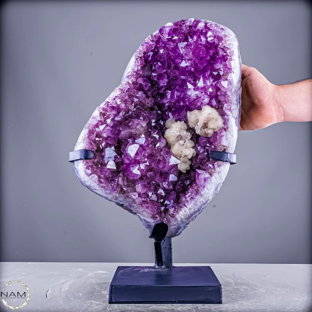 Exclusive amethyst druzy on an elegant stand with natural...