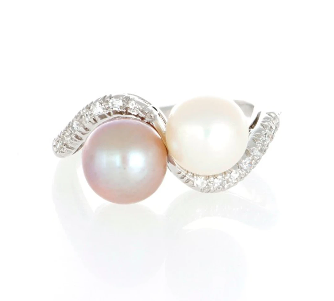 No reserve price - Ring - 18 kt. White gold Pearl - Diamond
