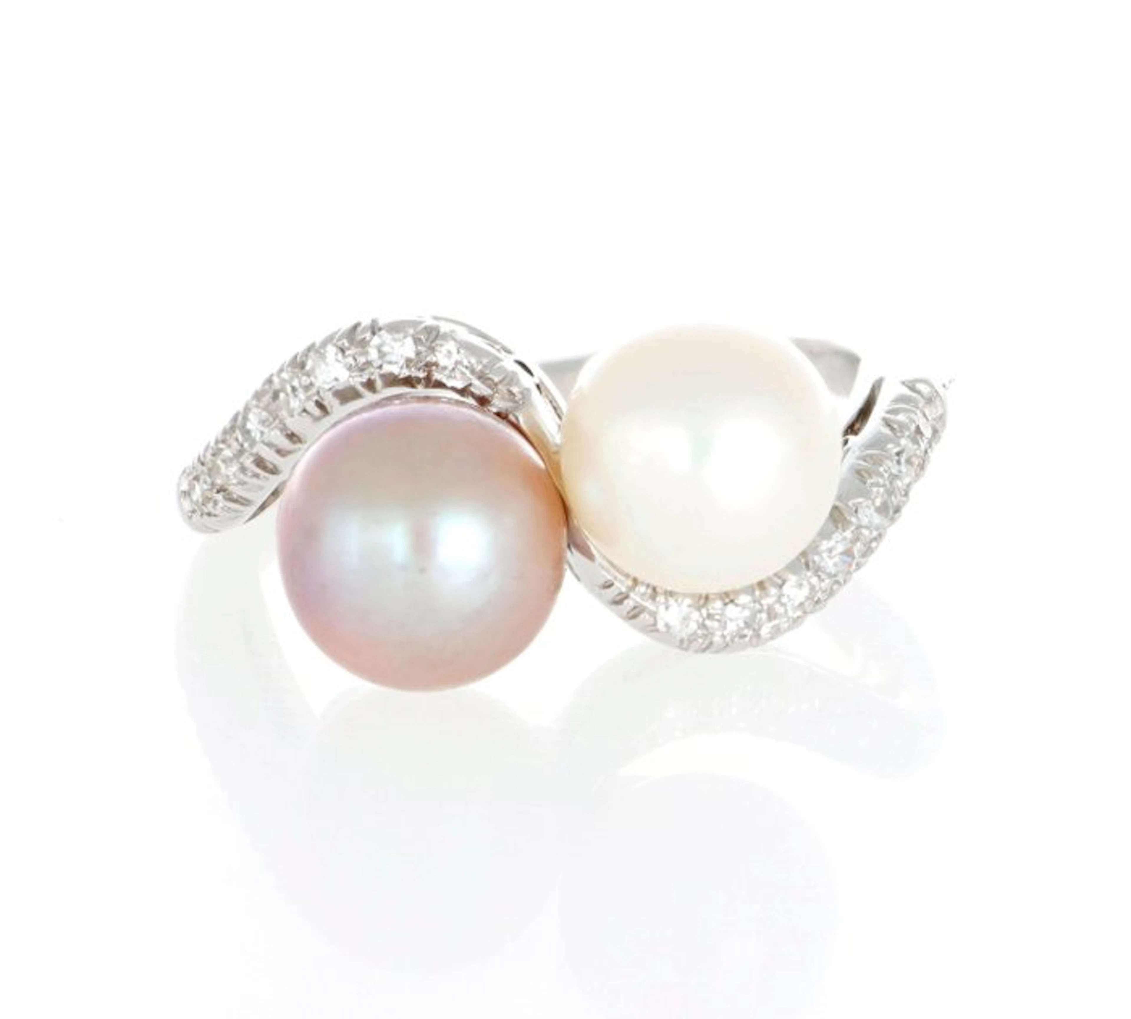 No reserve price - Ring - 18 kt. White gold Pearl - Diamond