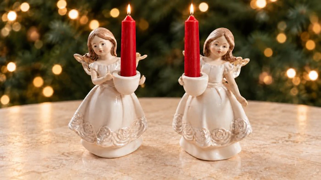 Figurine - engelen kandelaars – crèmekleurig keramiek –...