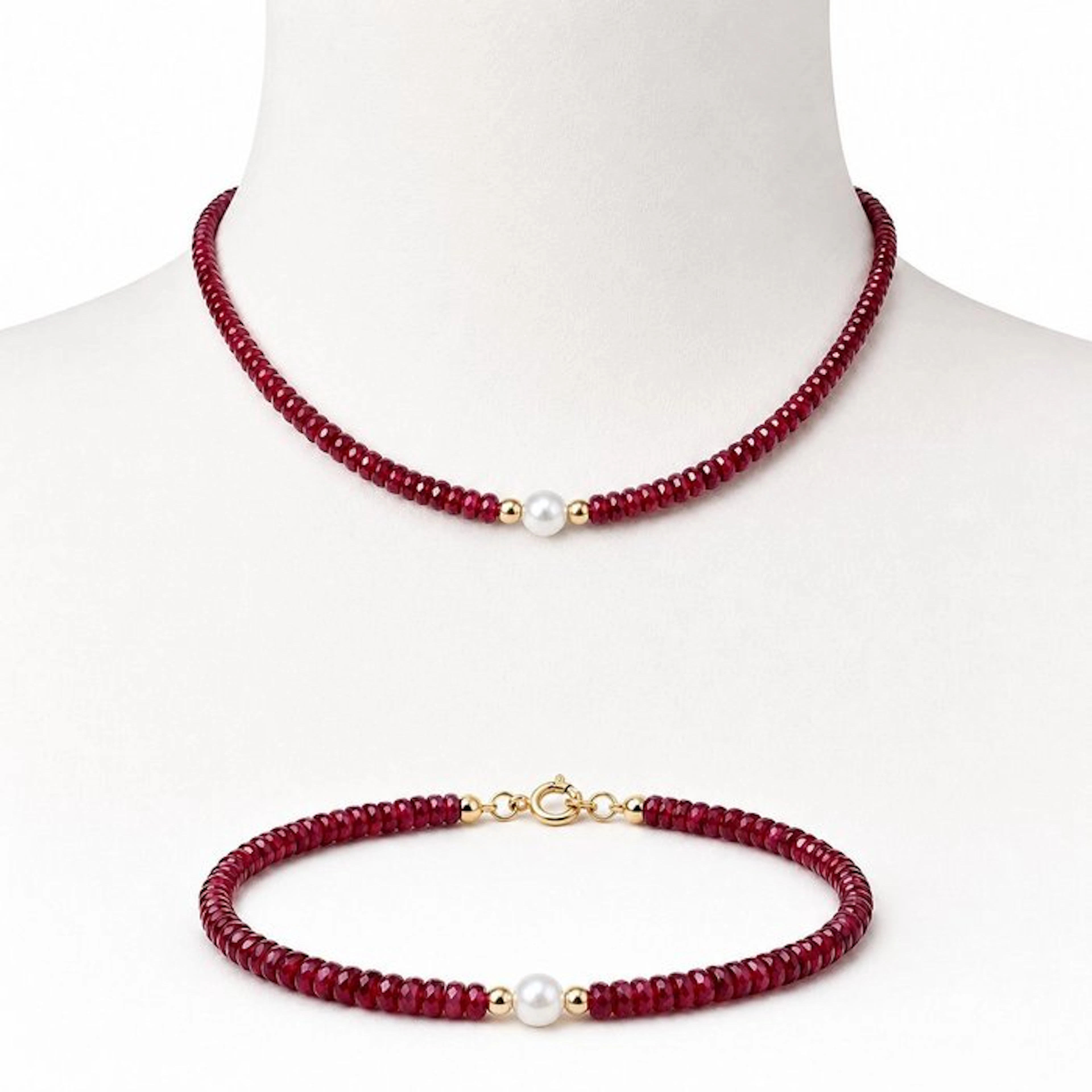 No reserve price - Necklace - 18 kt. Yellow gold Ruby