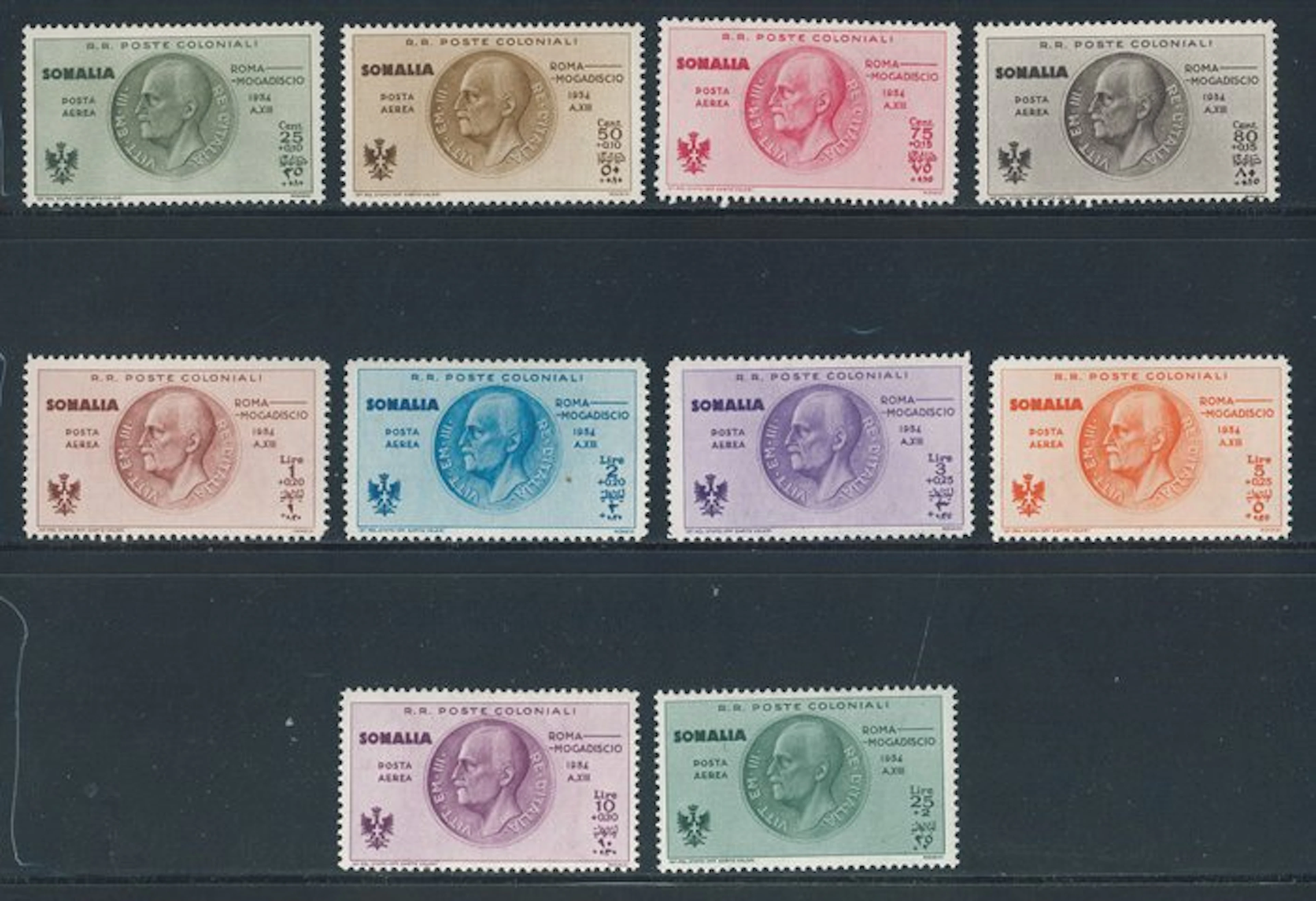 Italian Somalia - Rome - Mogadishu, complete series. P.A. No. 7/16.
