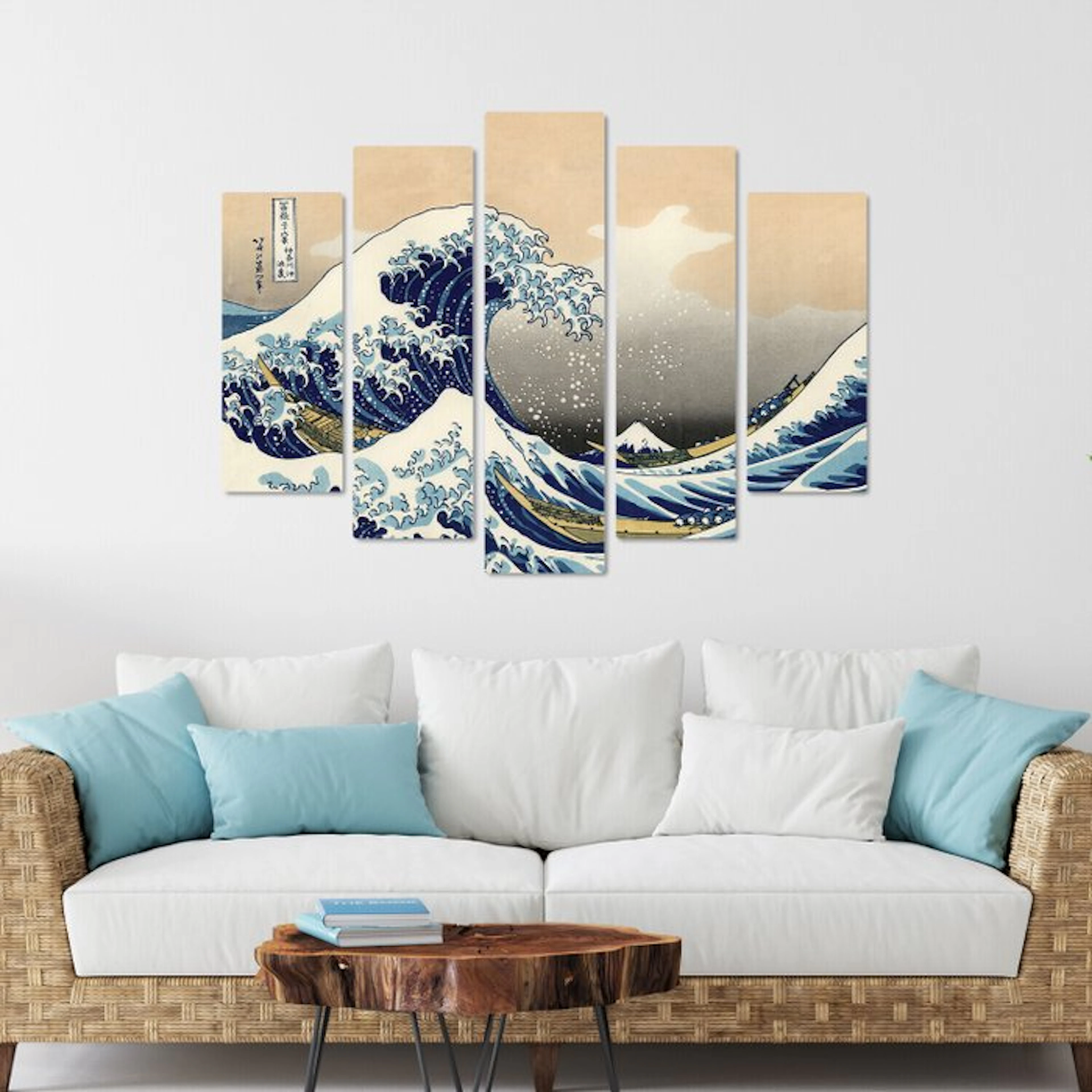 Wall decoration - The Great Wave - Five-panel painting