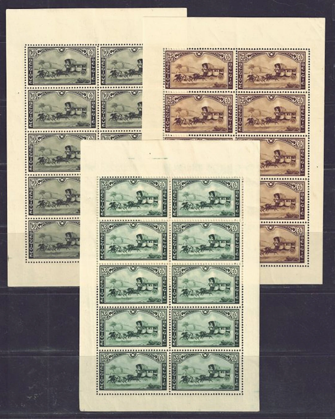 Belgium 1935 - The series "postkoets" in sheets of 10 - OBP F 407/409