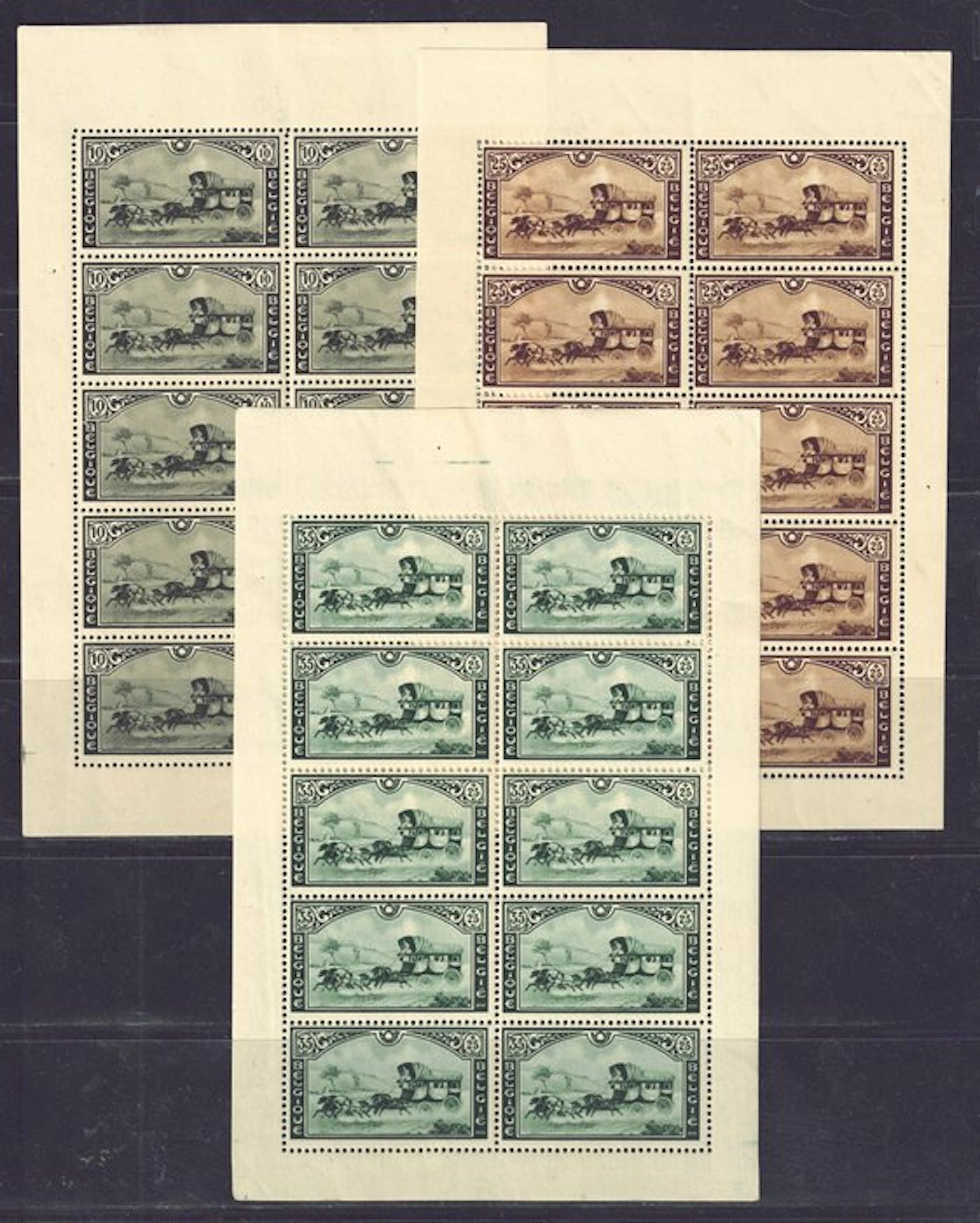 Belgium 1935 - The series "postkoets" in sheets of 10 - OBP F 407/409