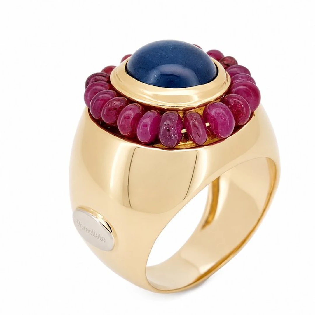 Ring - 18 kt. Yellow gold - 4.20ct. tw. Sapphire - Ruby - Handmade