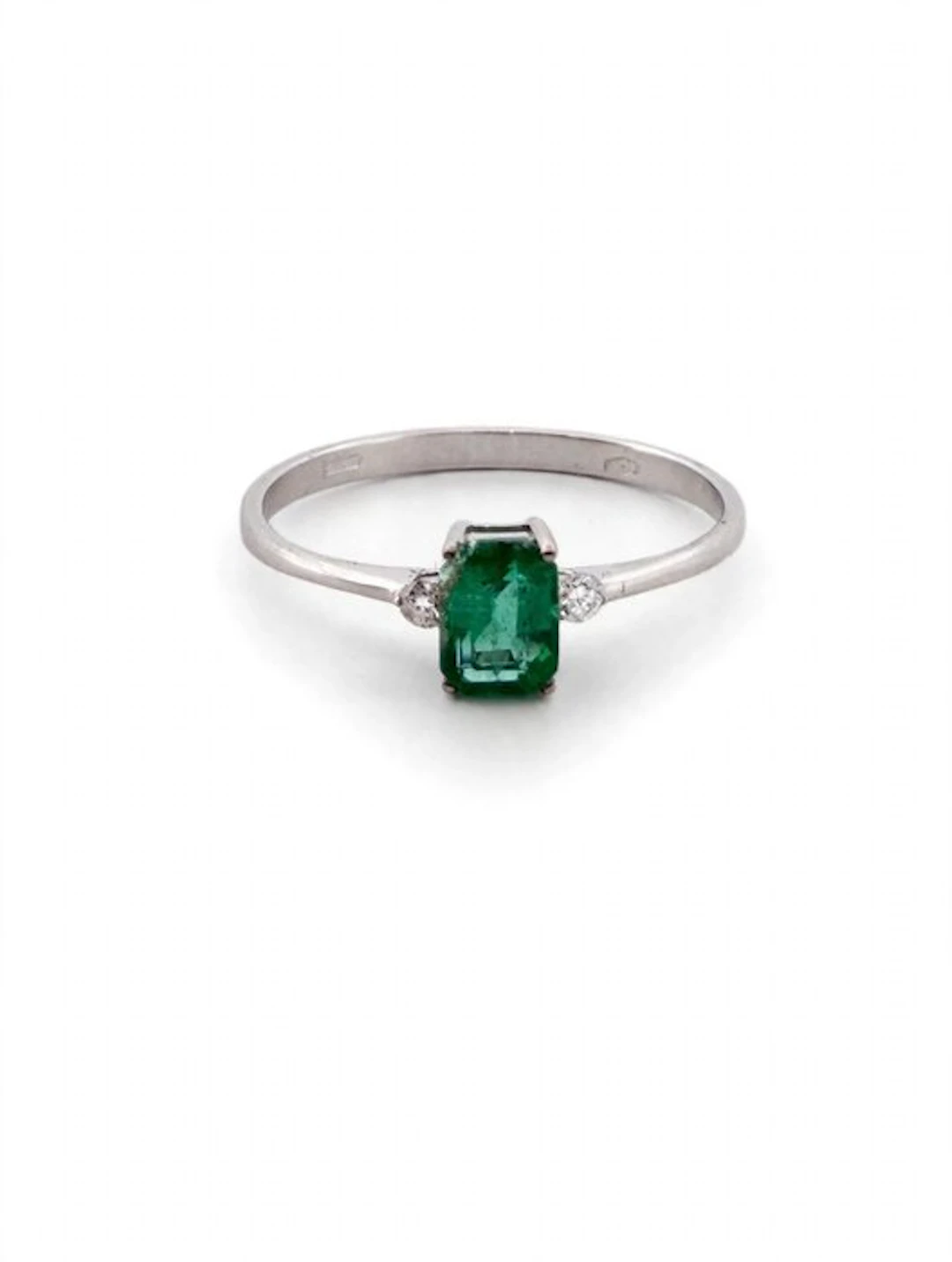 No reserve price - Ring - 18 kt. White gold - 0.55ct. tw. Emerald - Diamond