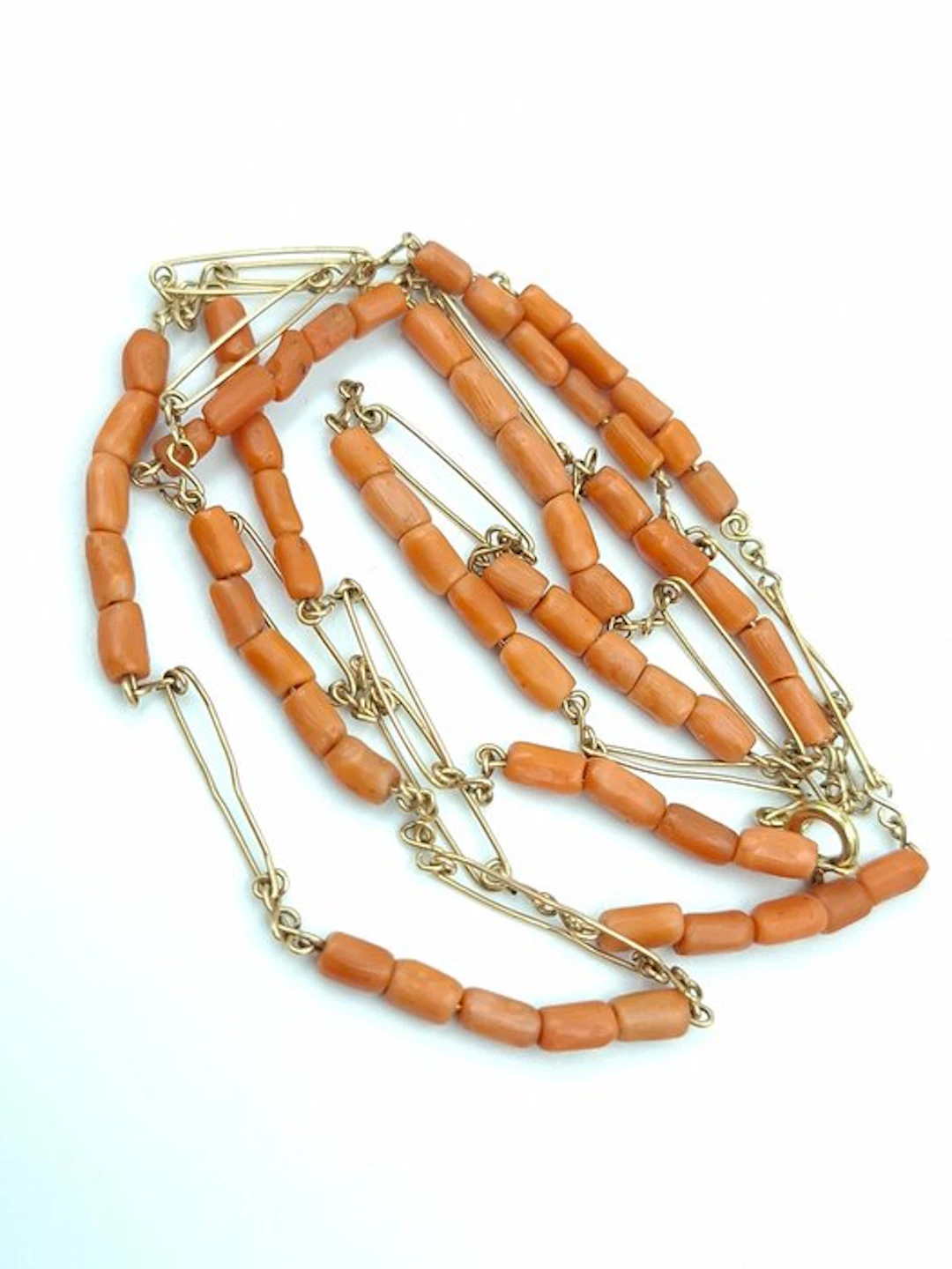 Coral - Silver, Gold-plated - Necklace - Salmon Orange Vintage