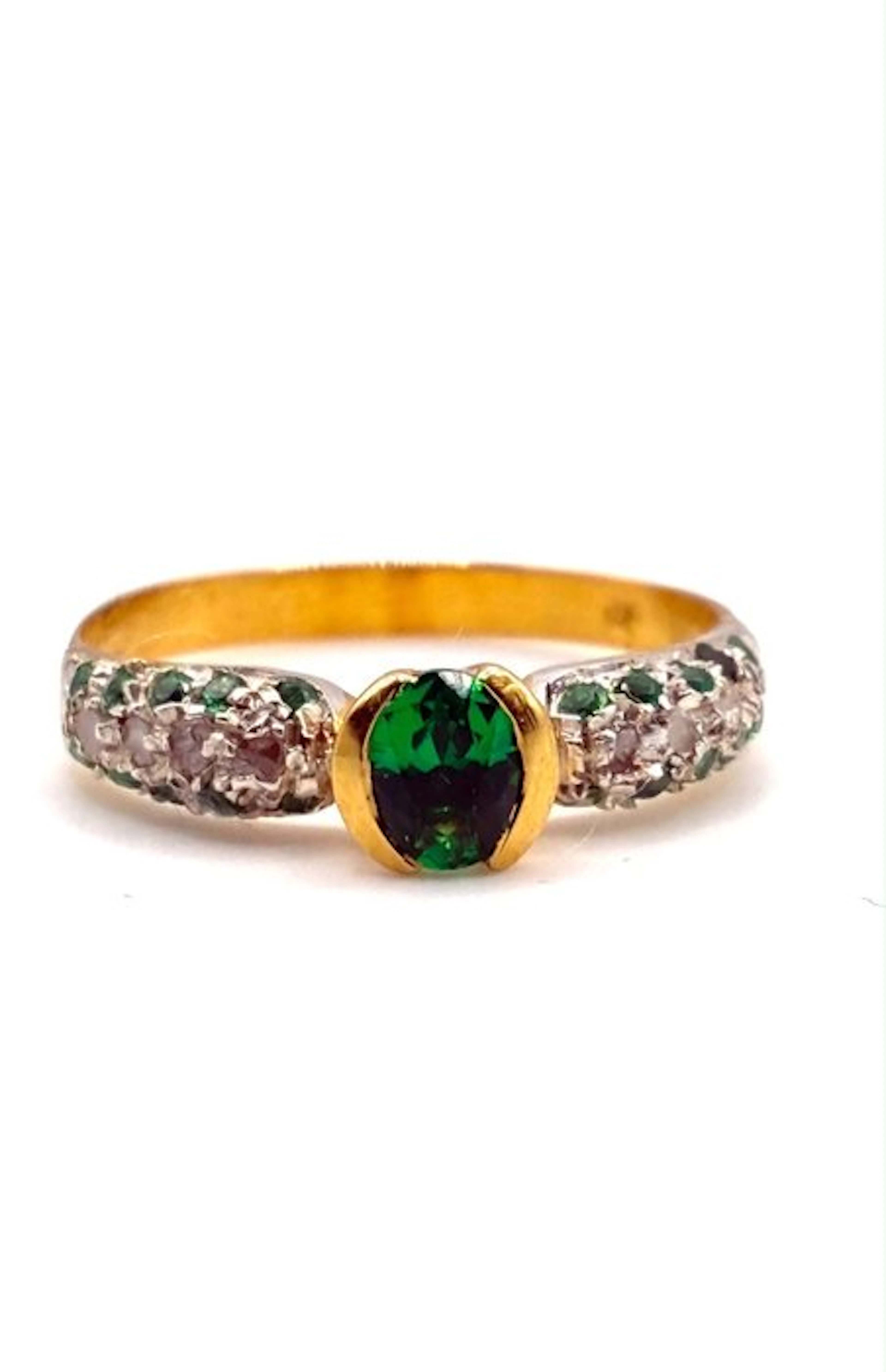 No reserve price - Eternity ring - 9 kt. Yellow gold, Silver Emerald - Diamond