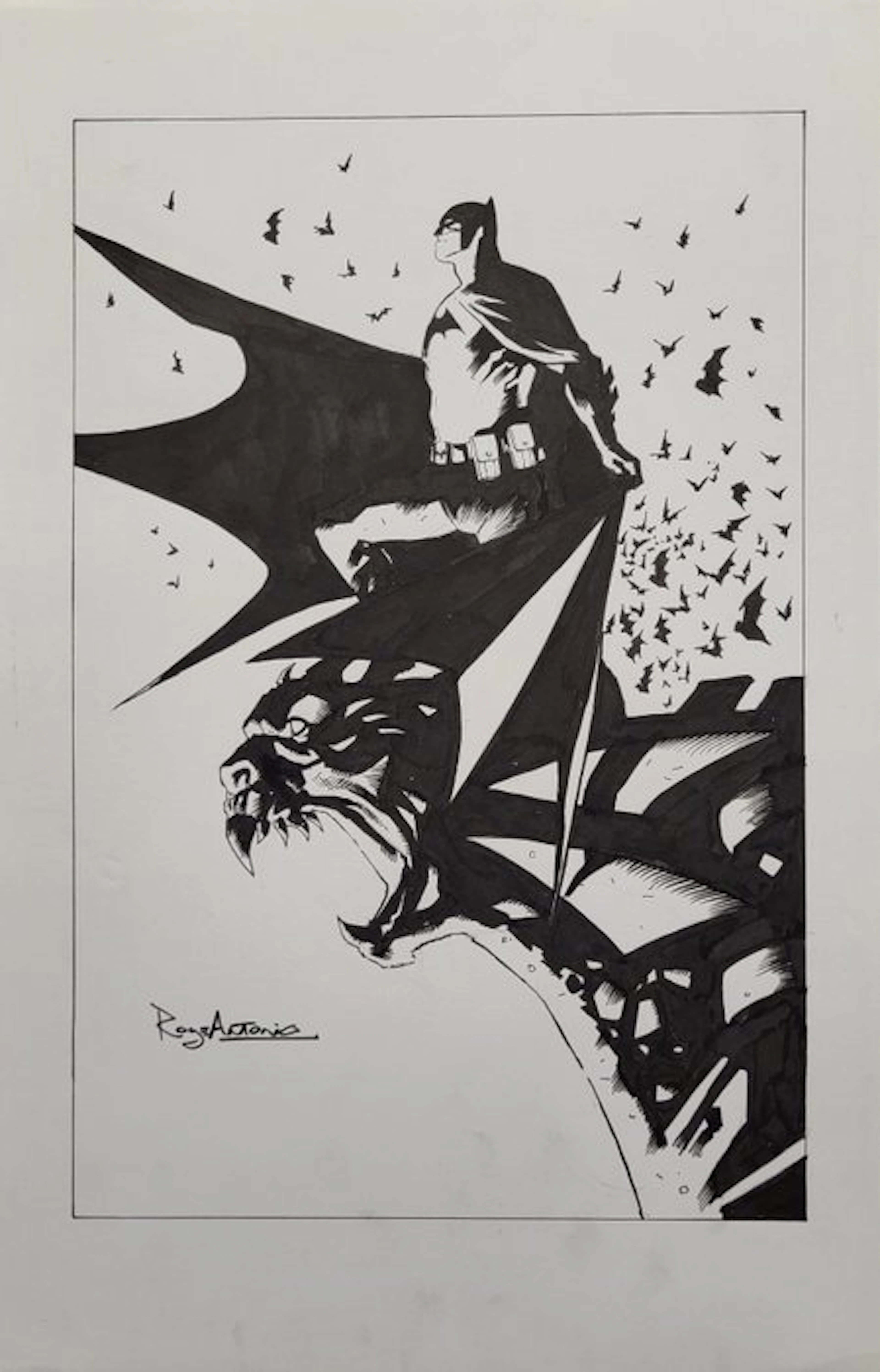 Rogê Antônio - 1 Original drawing - Batman - Batman on the Gargoyle - 2021