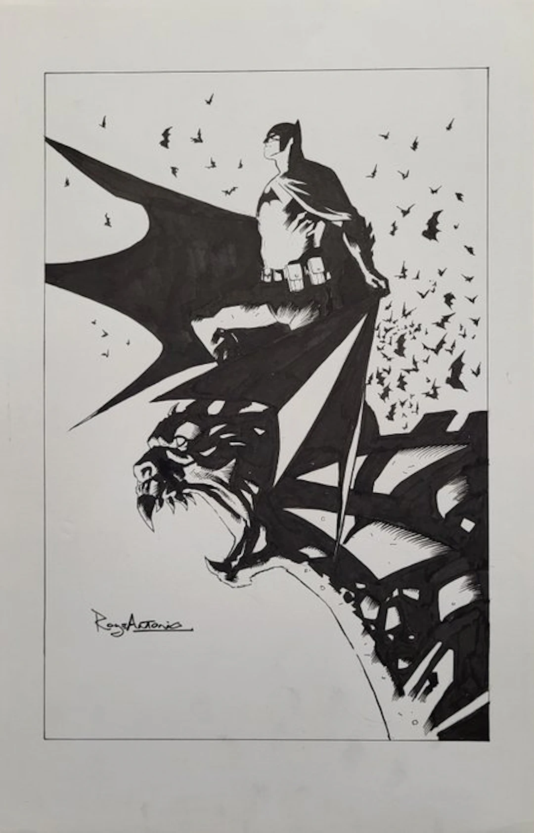 Rogê Antônio - 1 Original drawing - Batman - Batman on the Gargoyle - 2021