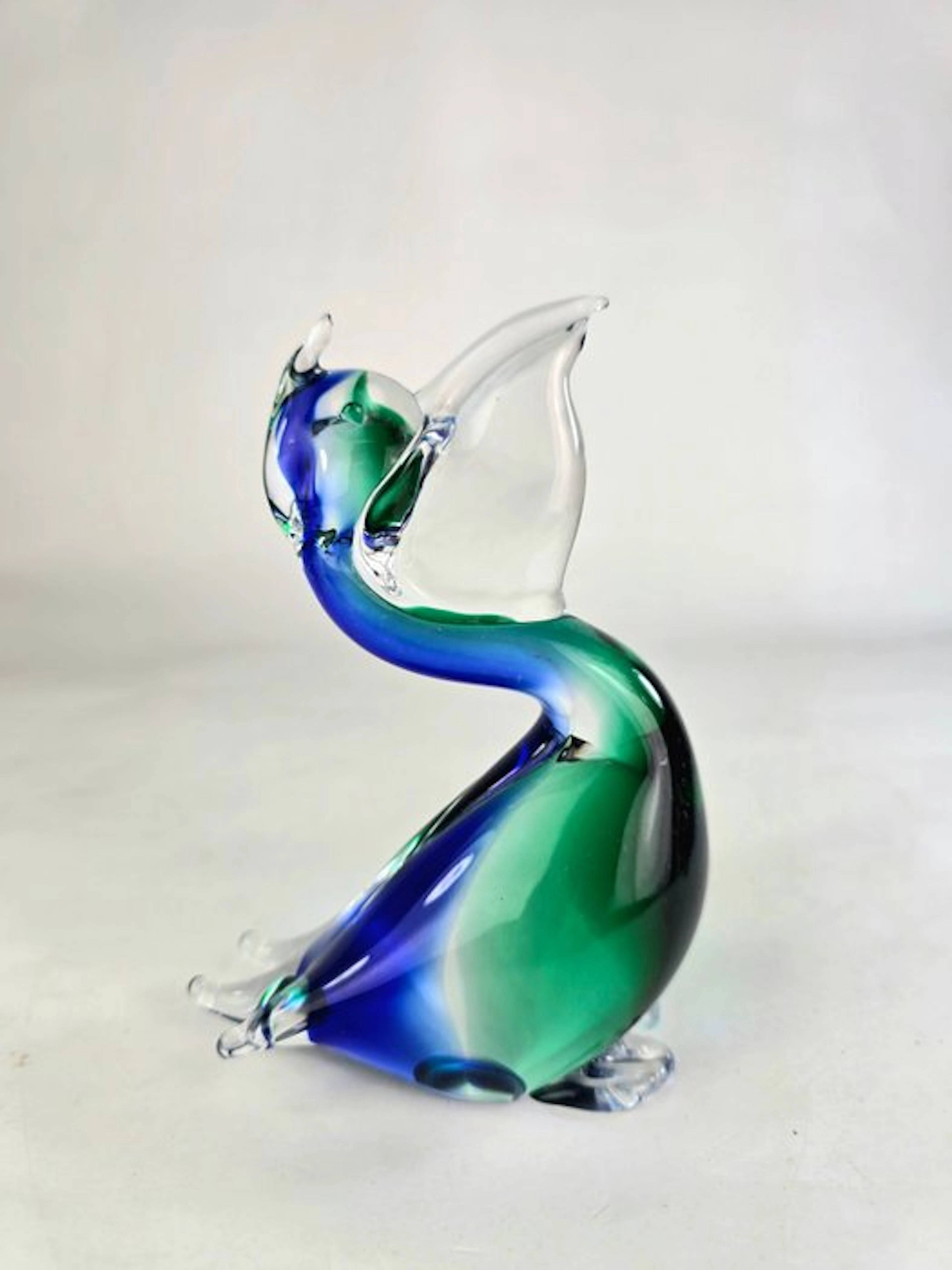Sculpture, Pellicano Blu Verde - 15.5 cm - Murano glass - 2026