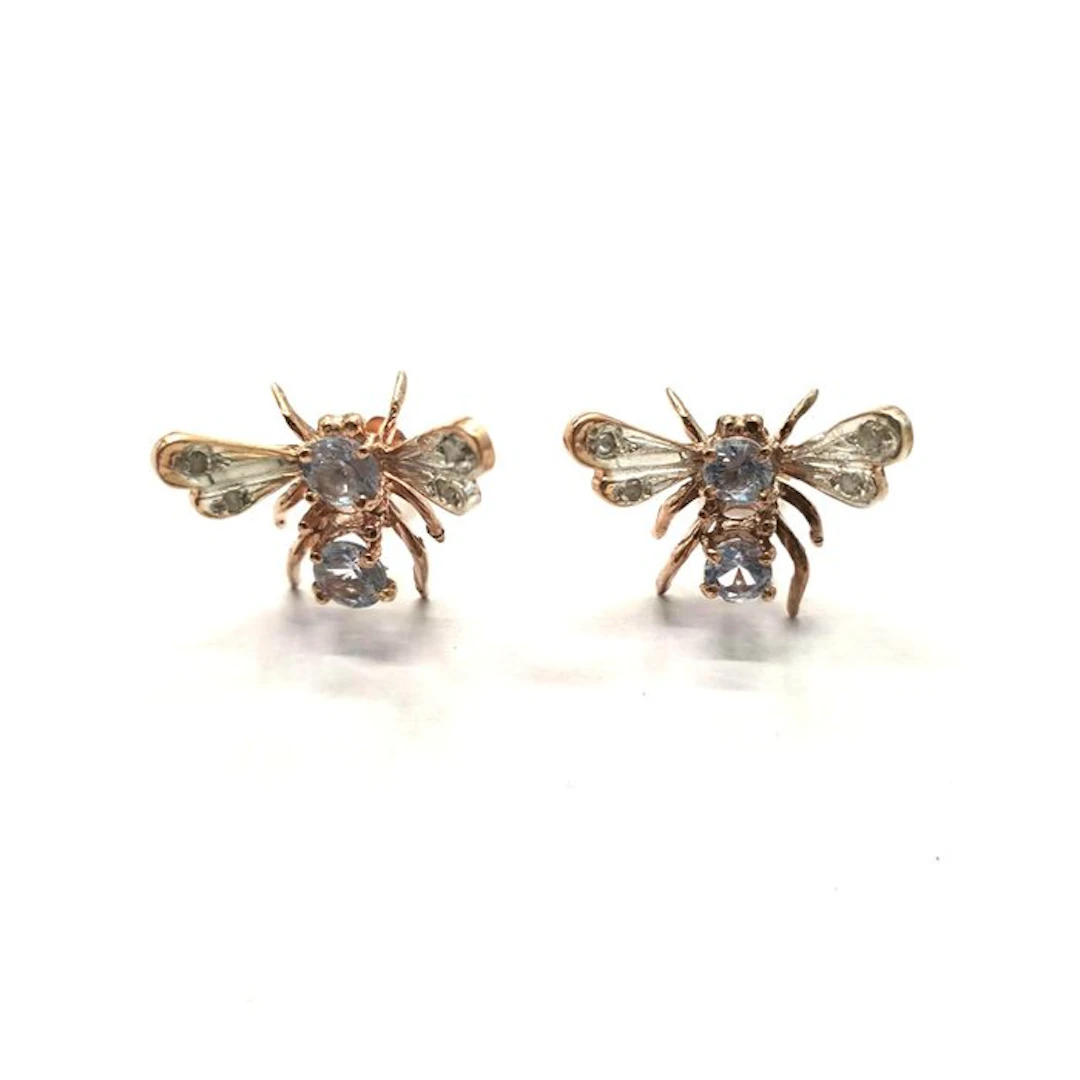 No reserve price - Earrings - 9 kt. Rose gold, Silver Spinel - Diamond