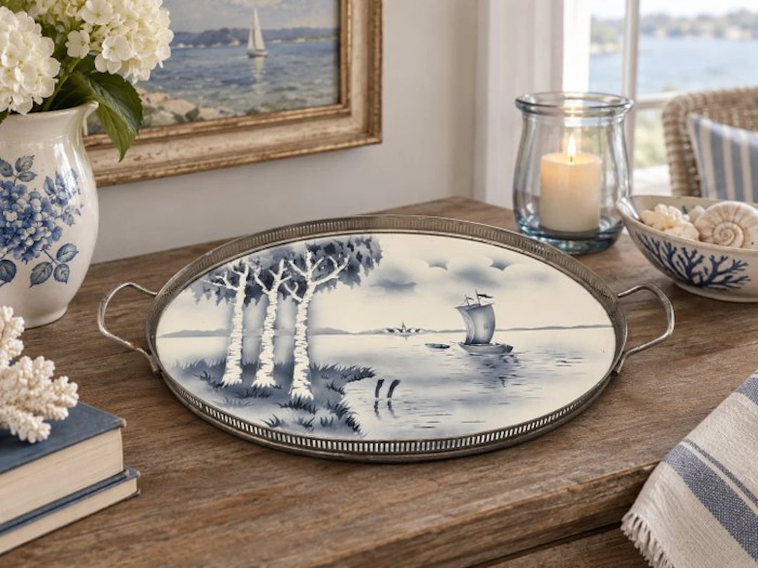 Villeroy & Boch Mettlach – groot Art Deco dienblad – Spritzdekor met berken
