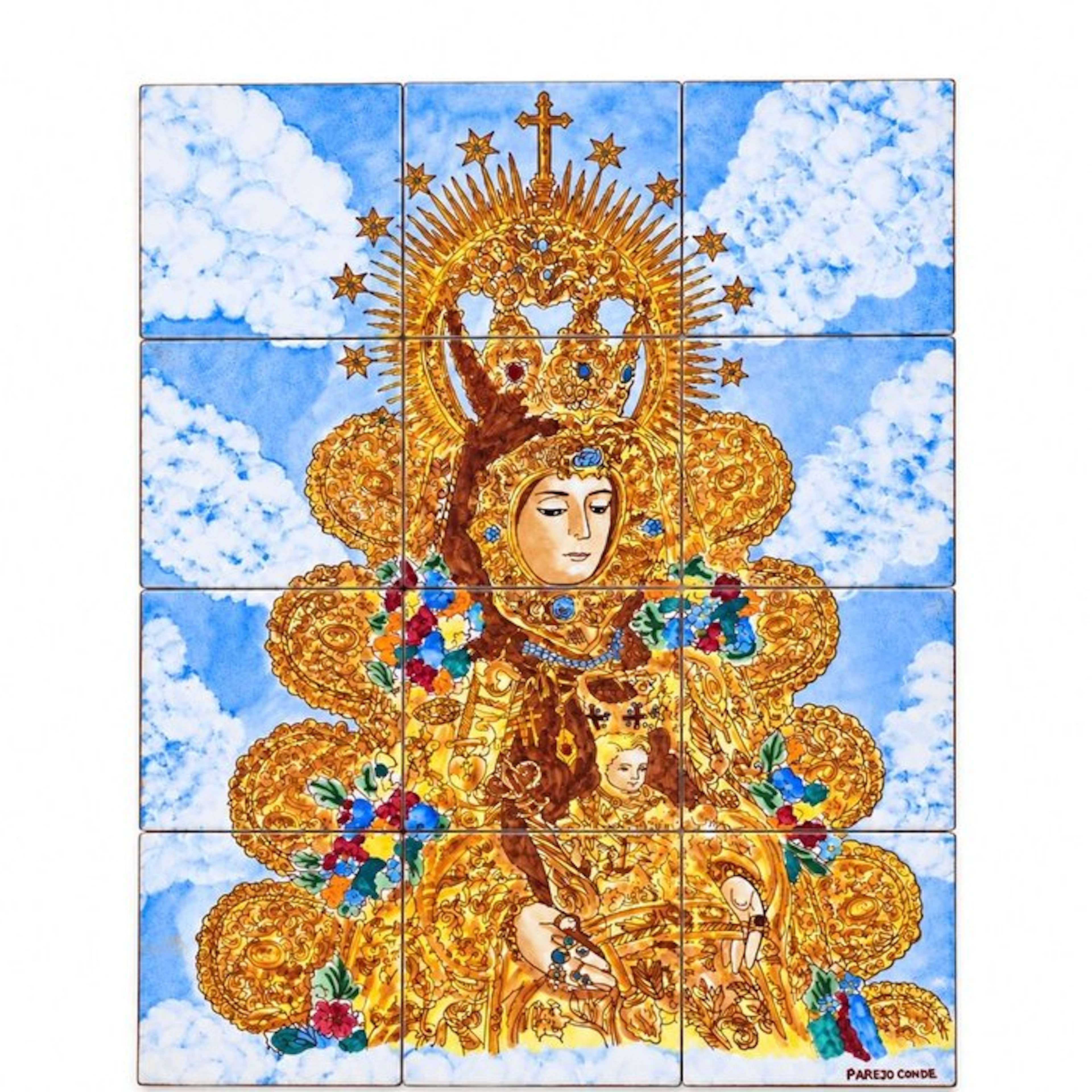 Spanish ceramic tile panel - Virgin Mary and Child - XL...