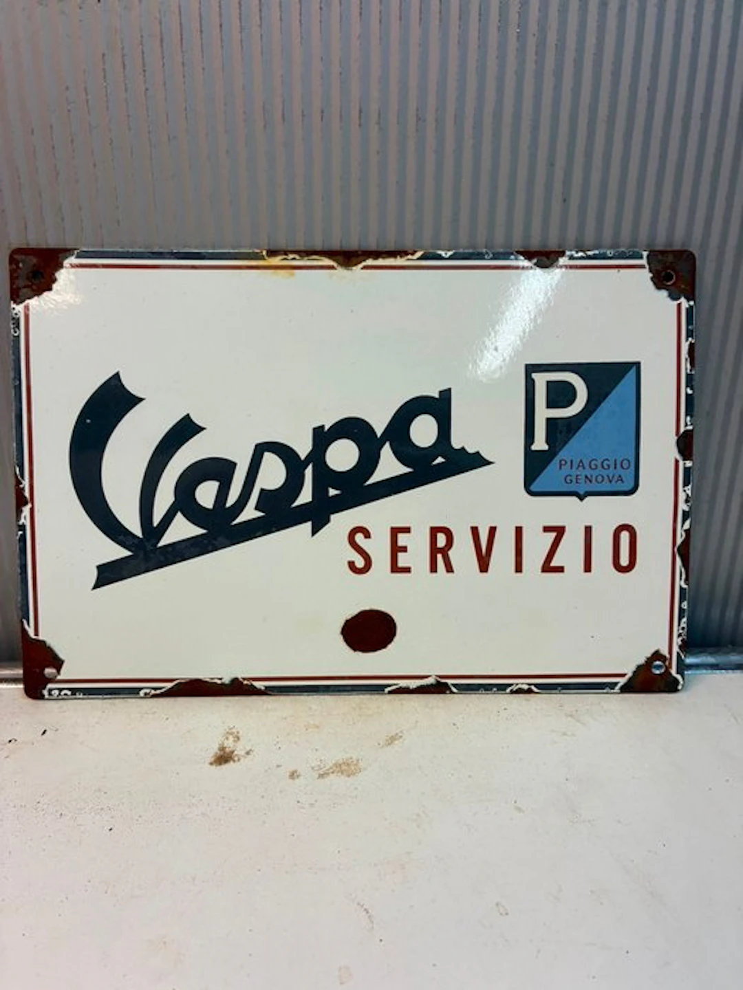 Vespa Piaggio Servizio – Emaille Reclamebord – Scooter - Enamel sign - Enamel