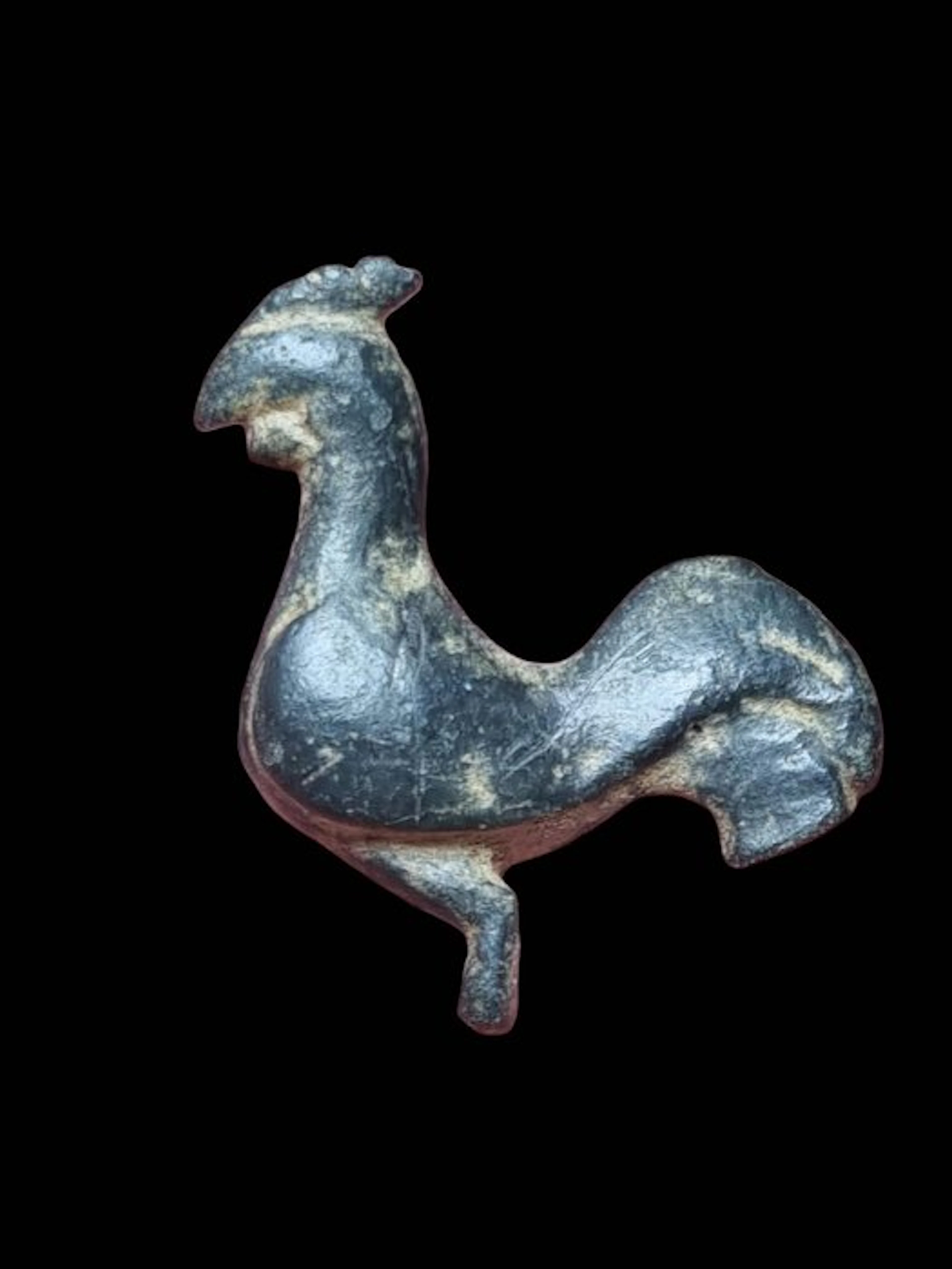 Ancient Roman Bronze Rare Rooster Figure with Flower Motif (No reserve price)