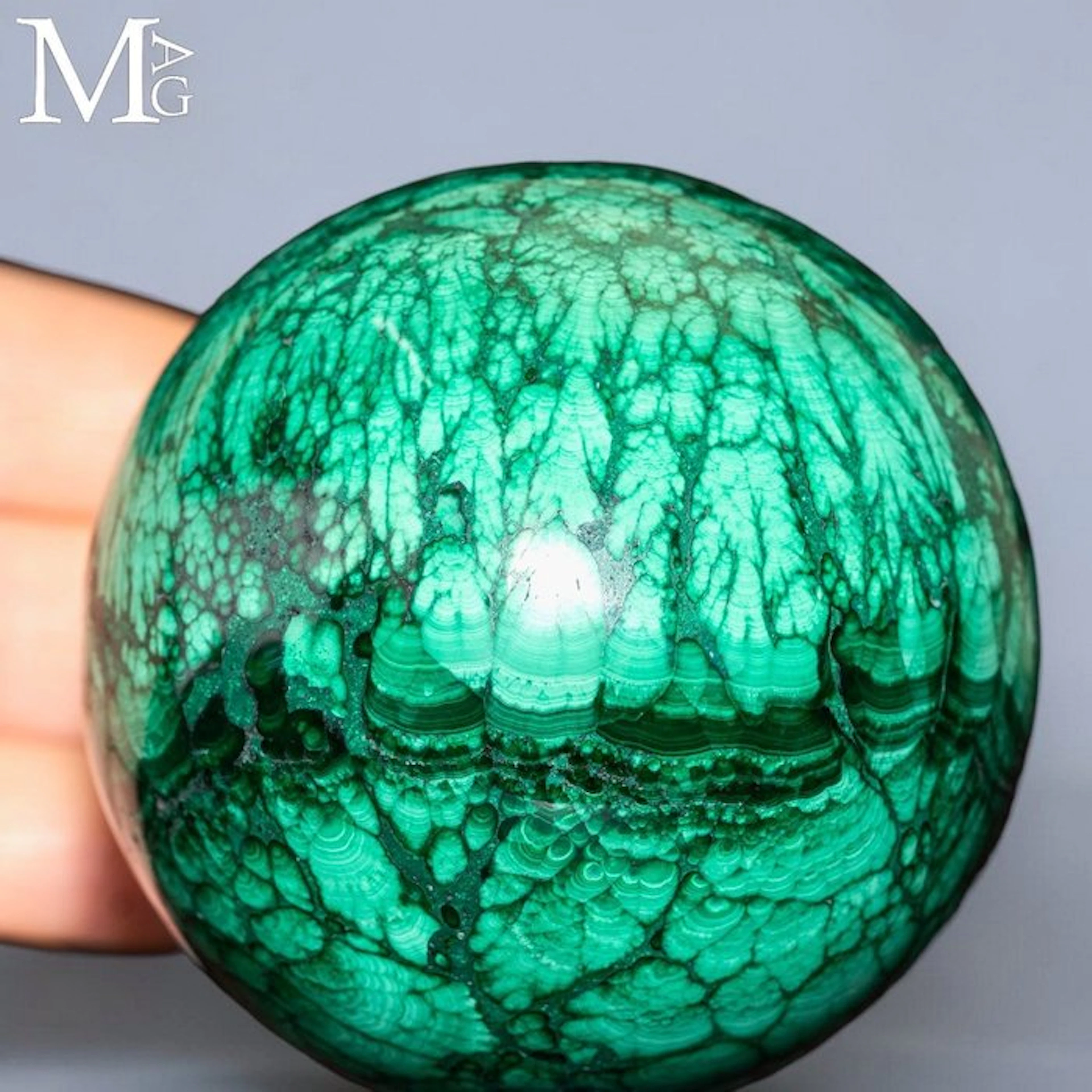 Deep Emerald Green Malachite Polished Spherical Malachite...