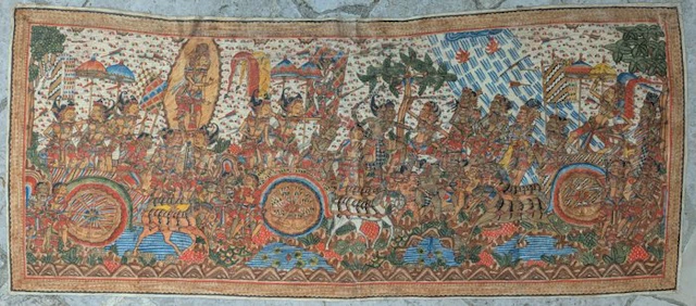 Very large Kamasan traditional Balinese painting (184 x...