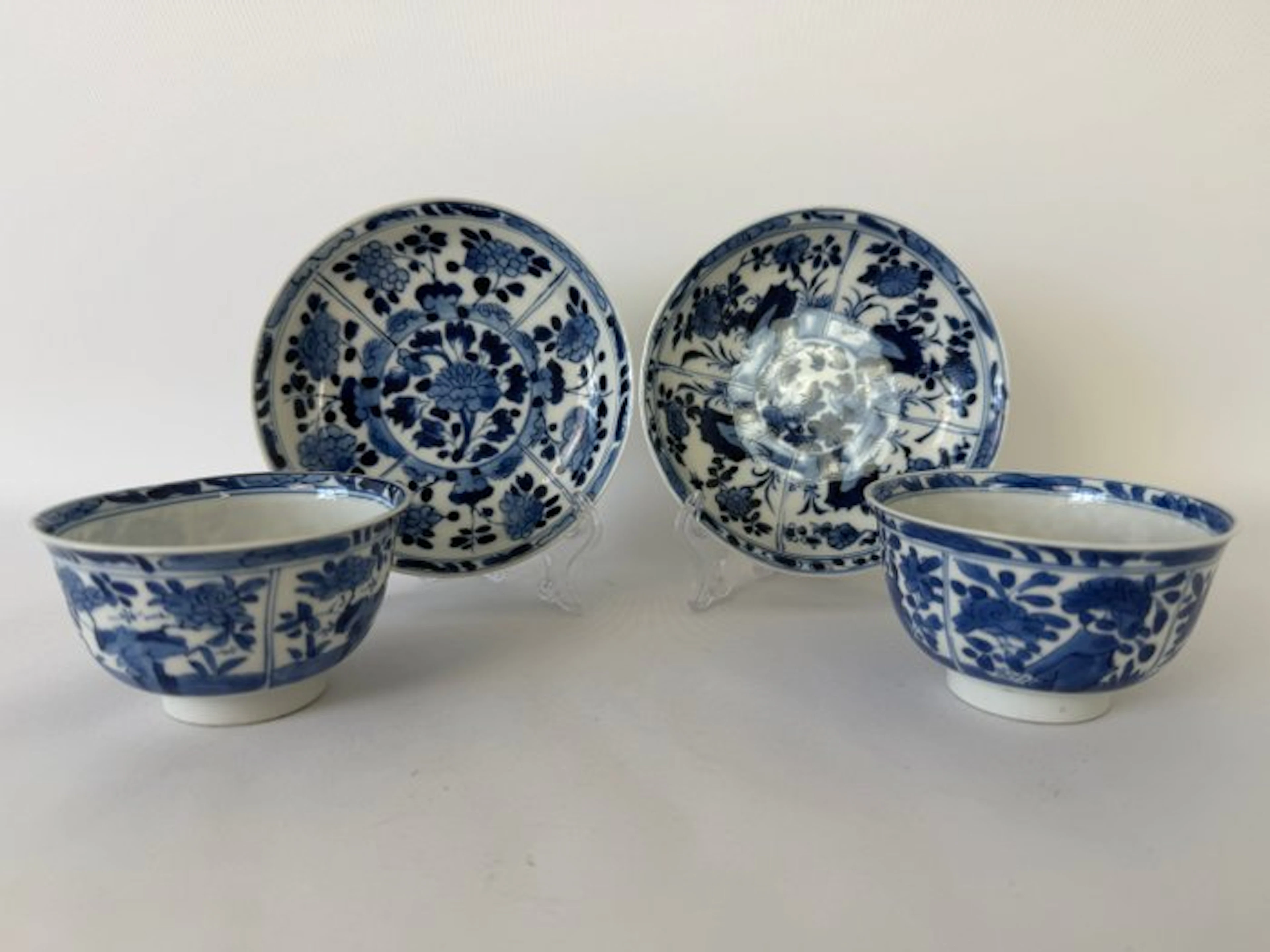 Kangxi Period Qing Dynasty Blue and White Floral Cup and...