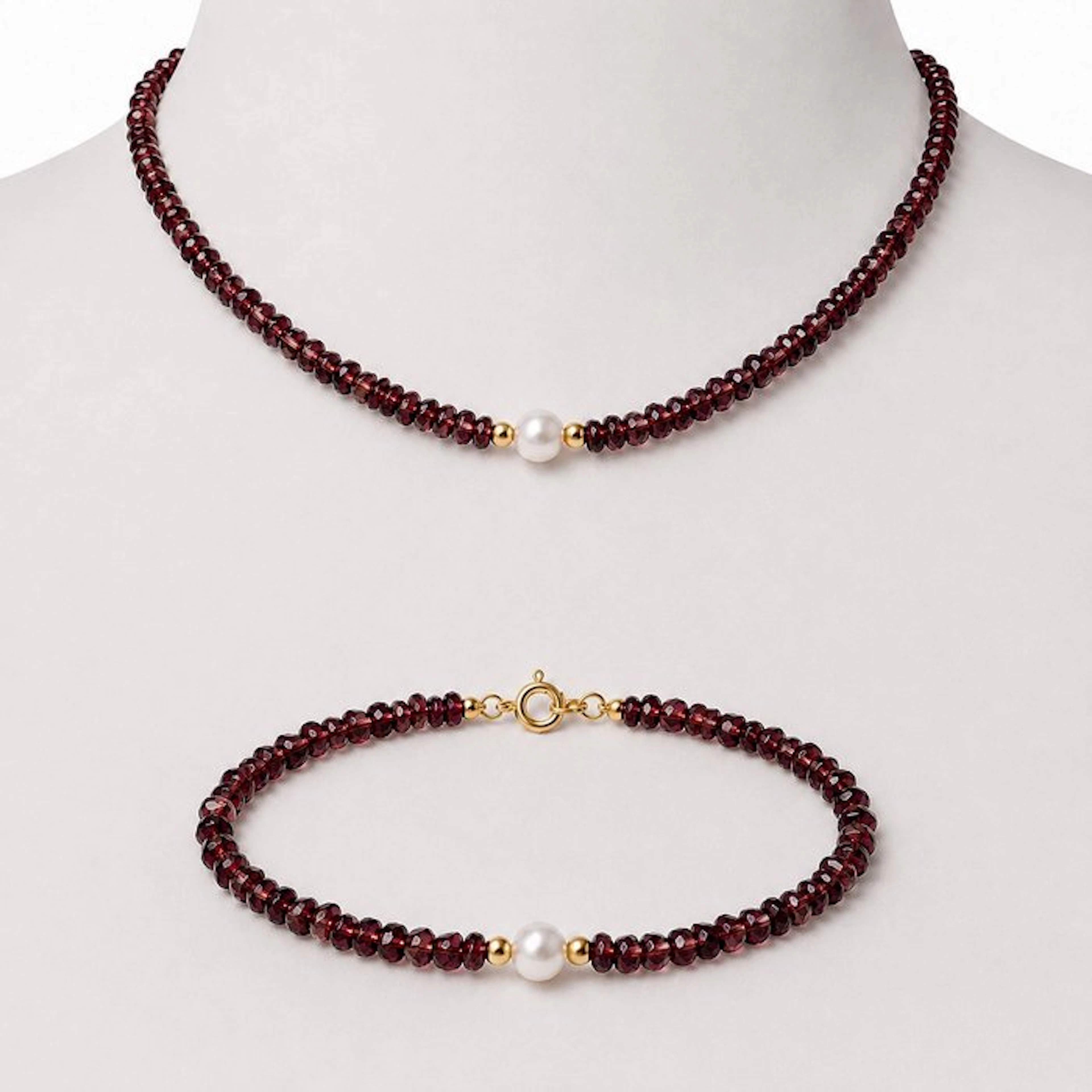 No reserve price - Necklace - 18 kt. Yellow gold Garnet - Pearl