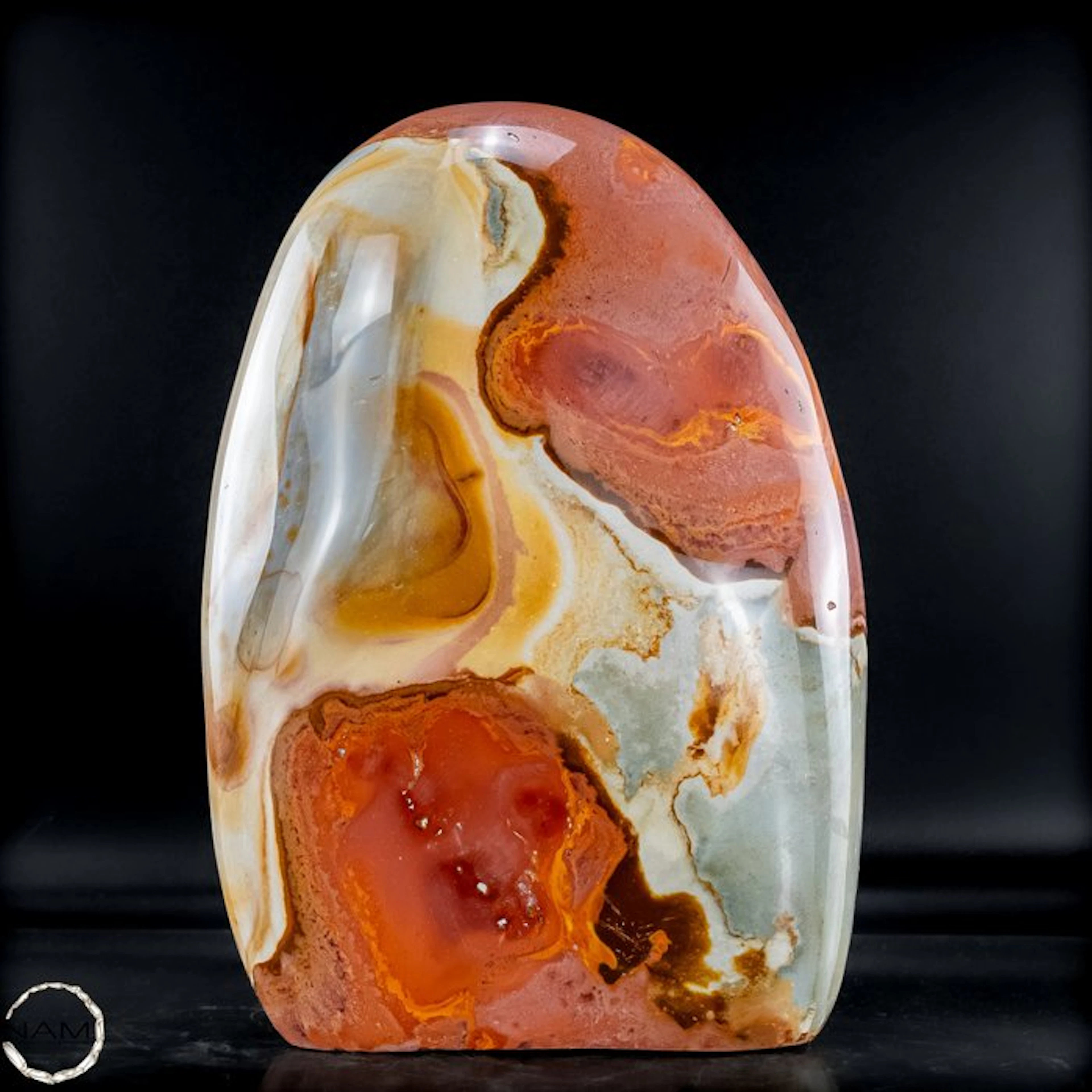 Expressive polychrome jasper Freeform with vibrant color play.- 2823.43 g