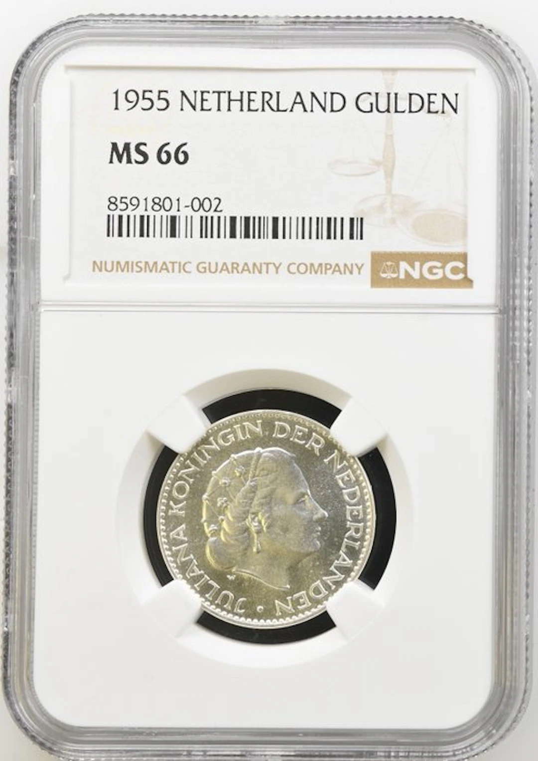 Netherlands. Juliana. 1 Gulden 1955 (No reserve price)