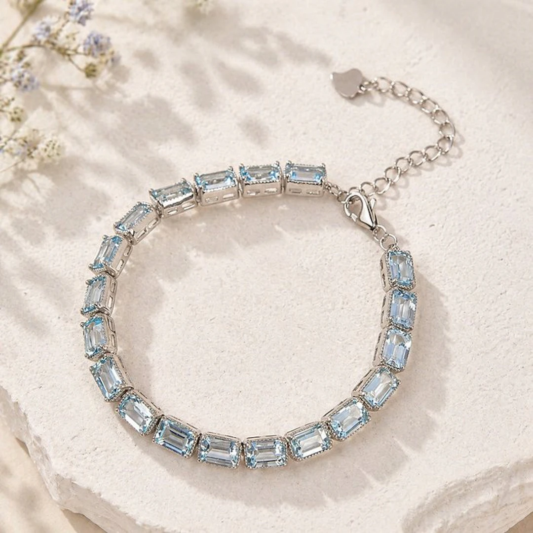No reserve price - Bracelet Silver - Aquamarine - Certified