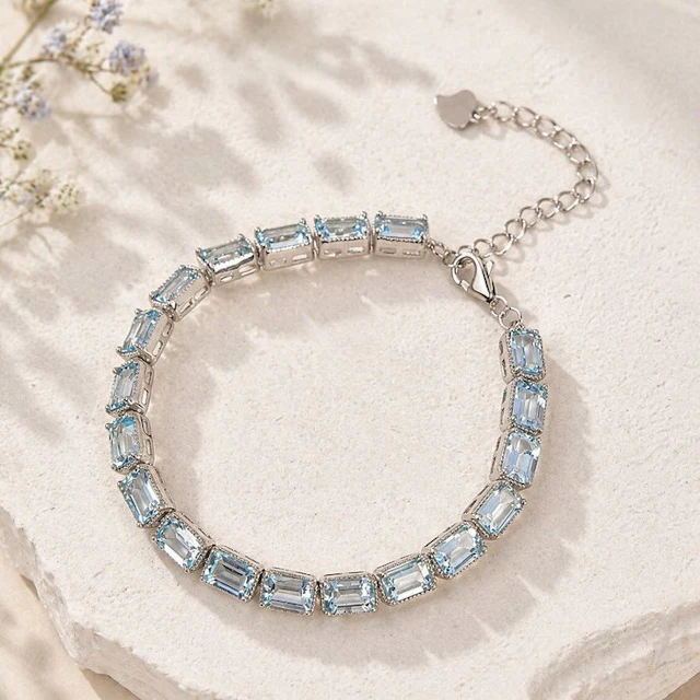 No reserve price - Bracelet Silver - Aquamarine - Certified
