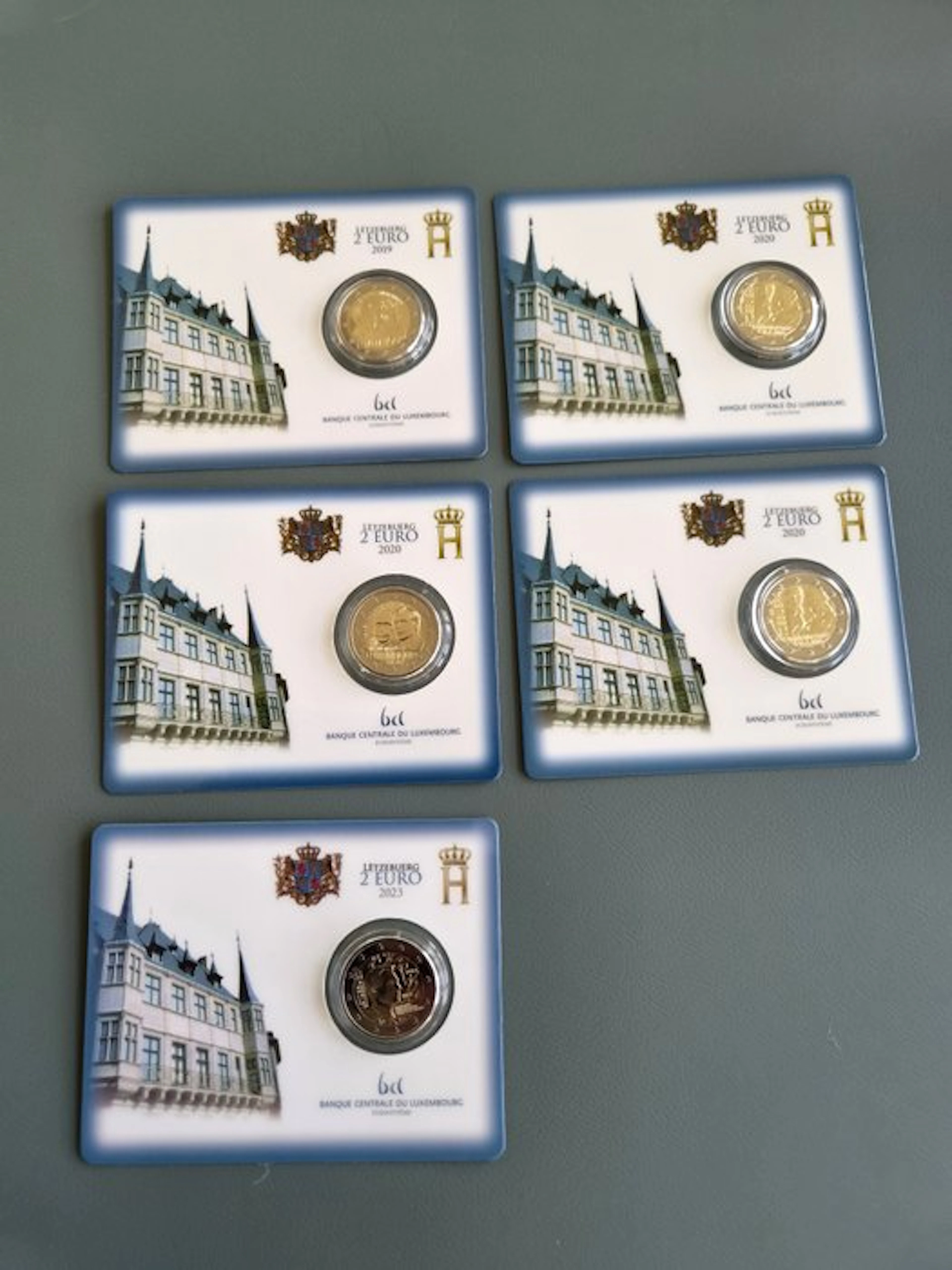 Luxembourg. 2 Euro 2019/2023 (5 coincards) (No reserve price)