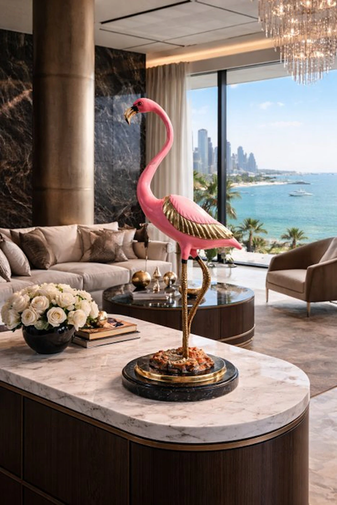 Sculpture, flamingo brons geemaileerd - 69 cm - Bronze