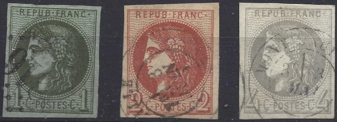France 1870 - 3 fine specimens — Bordeaux Issue — See description - Yvert 39/41