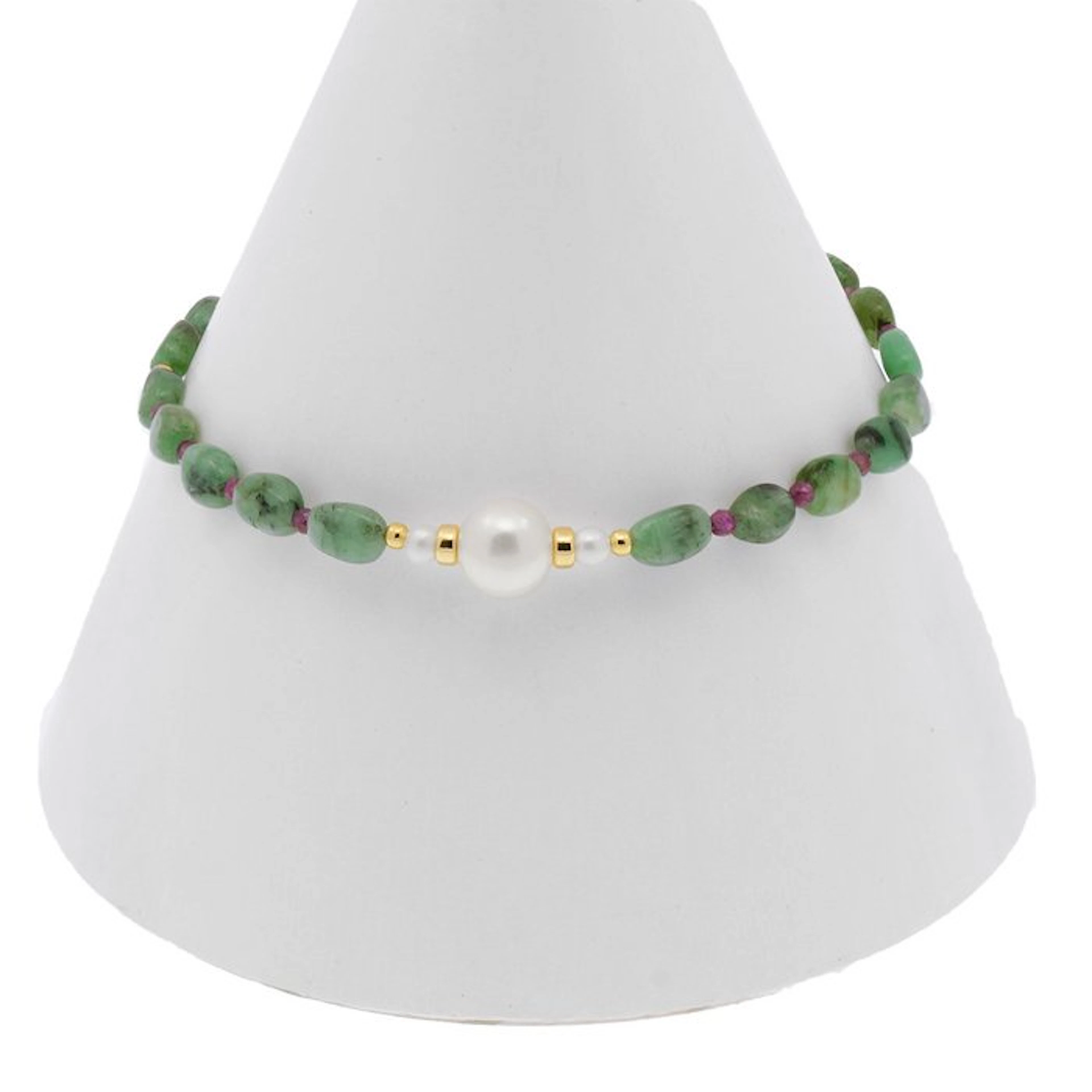 No reserve price - Bracelet - 18 kt. Yellow gold Pearl - Emerald - Ruby