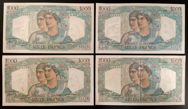 France. - 4 x 1000 Francs - 1948/1949 (No reserve price)