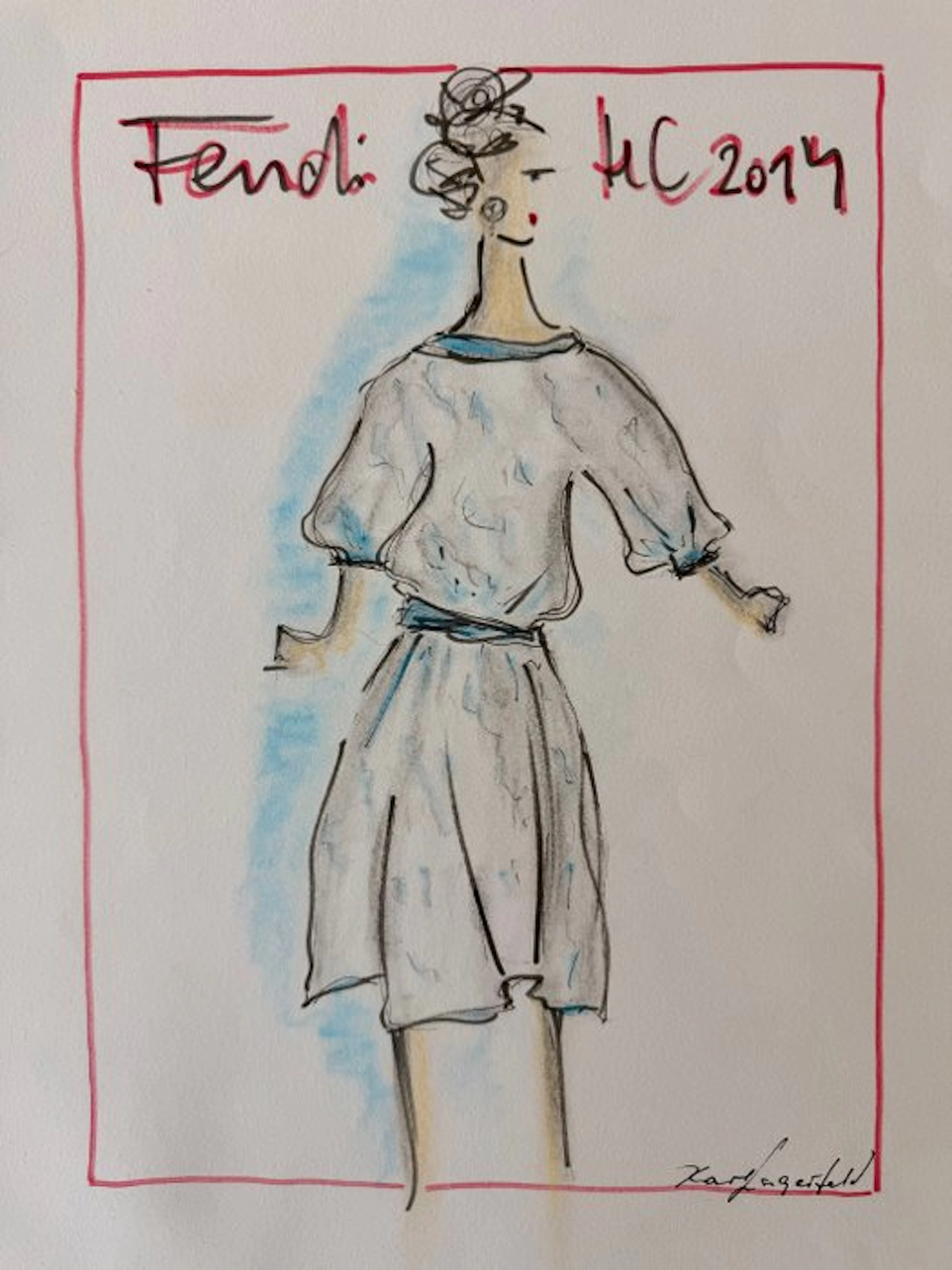 Karl Lagerfeld (1938-2019) - Authentische Chanel Modeskizze XL