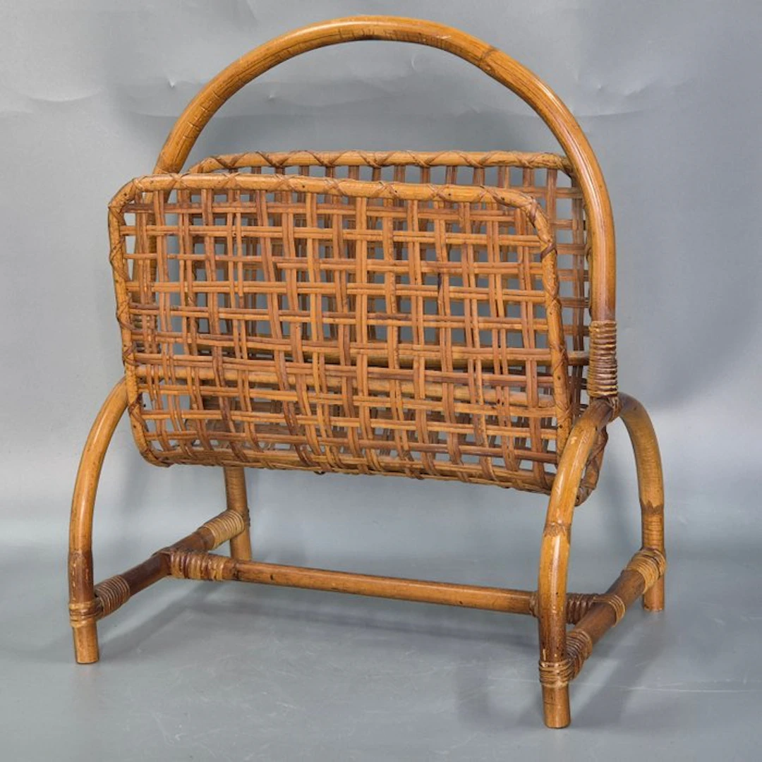 Magazine rack - Vintage rattan newspaper stand – bamboo magazine holder
