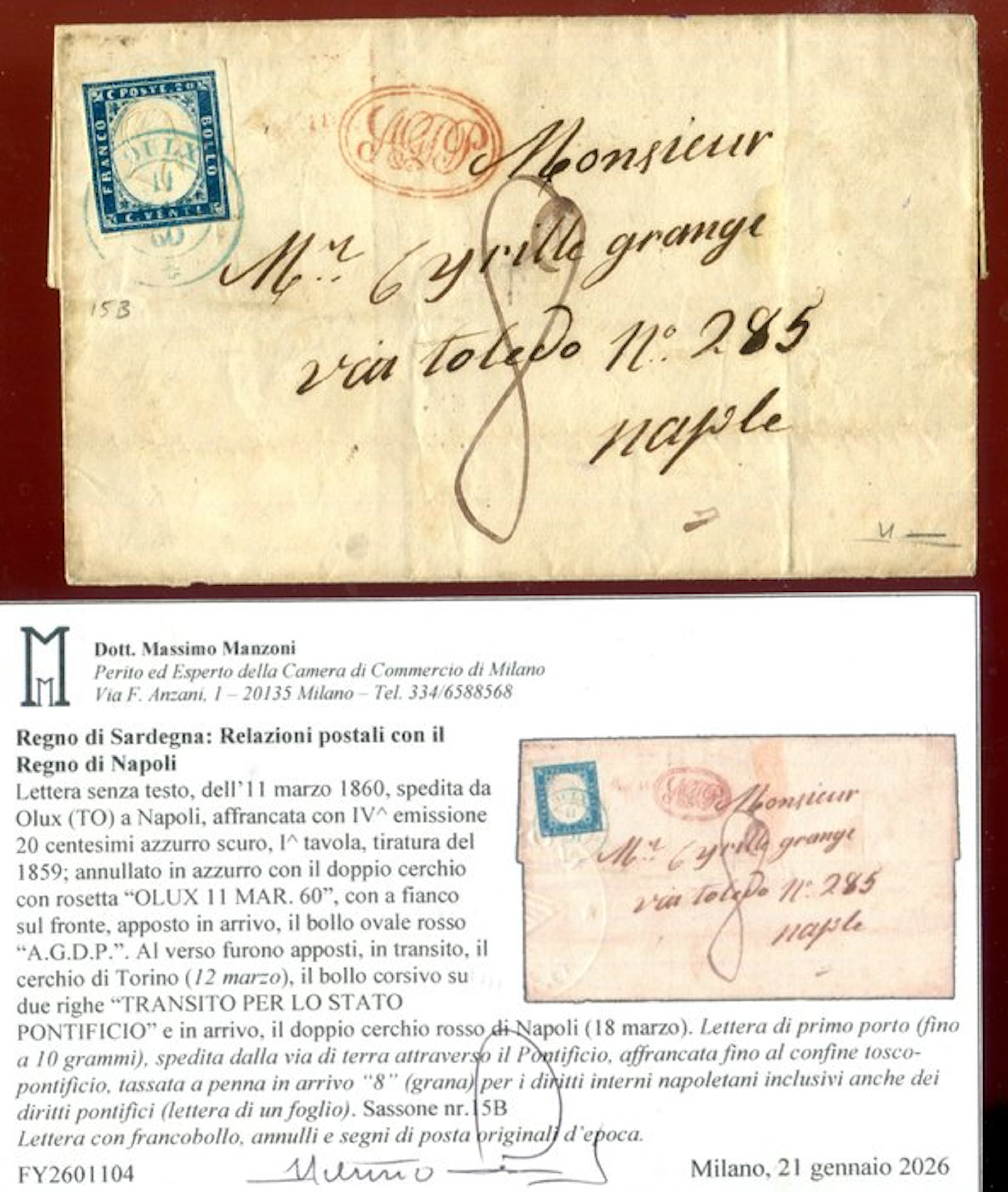 Italian Ancient States - Sardinia 1855 - Postal relations...