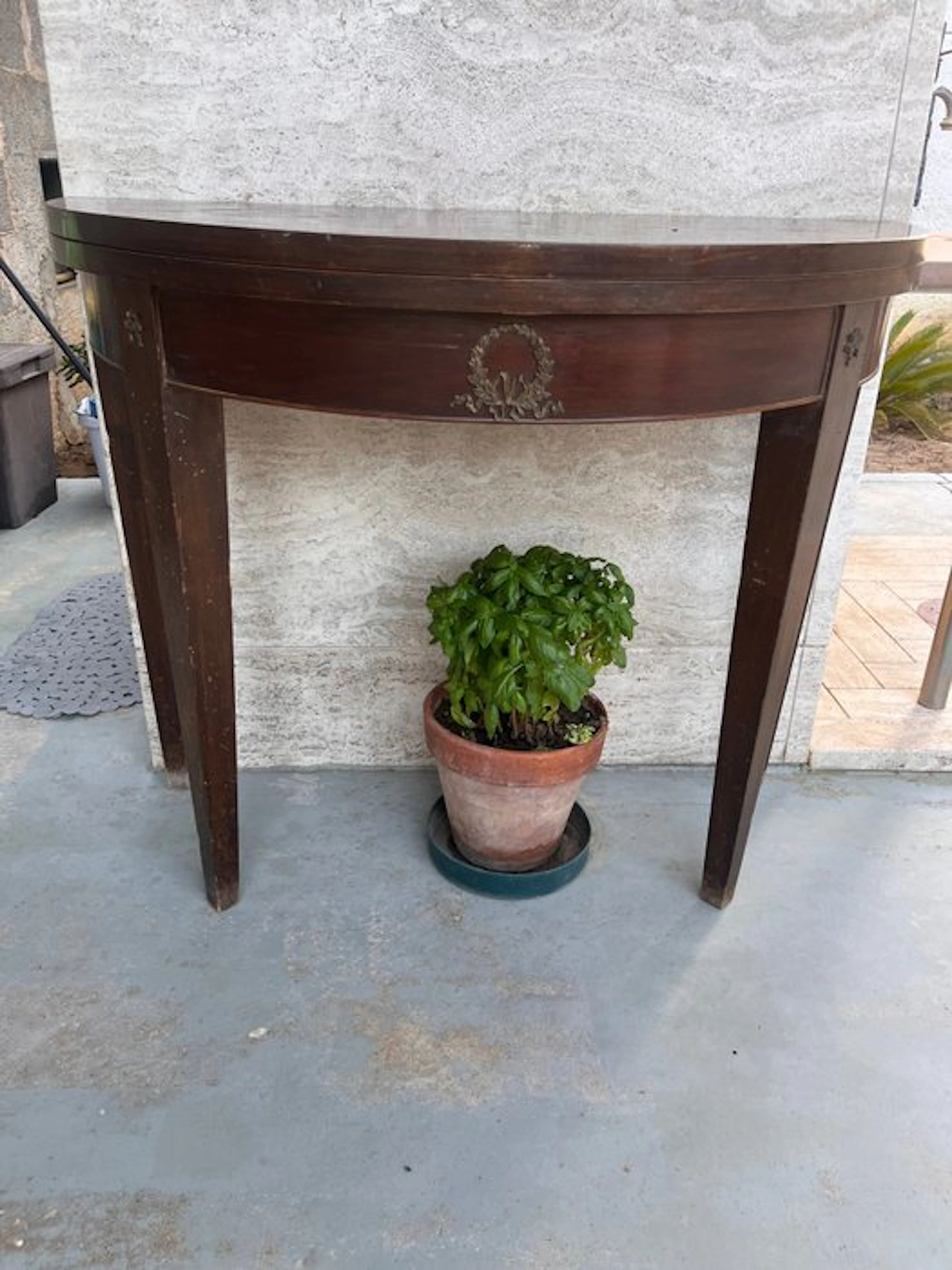 Games table - Walnut, bronze casting - Openable demi-lune console